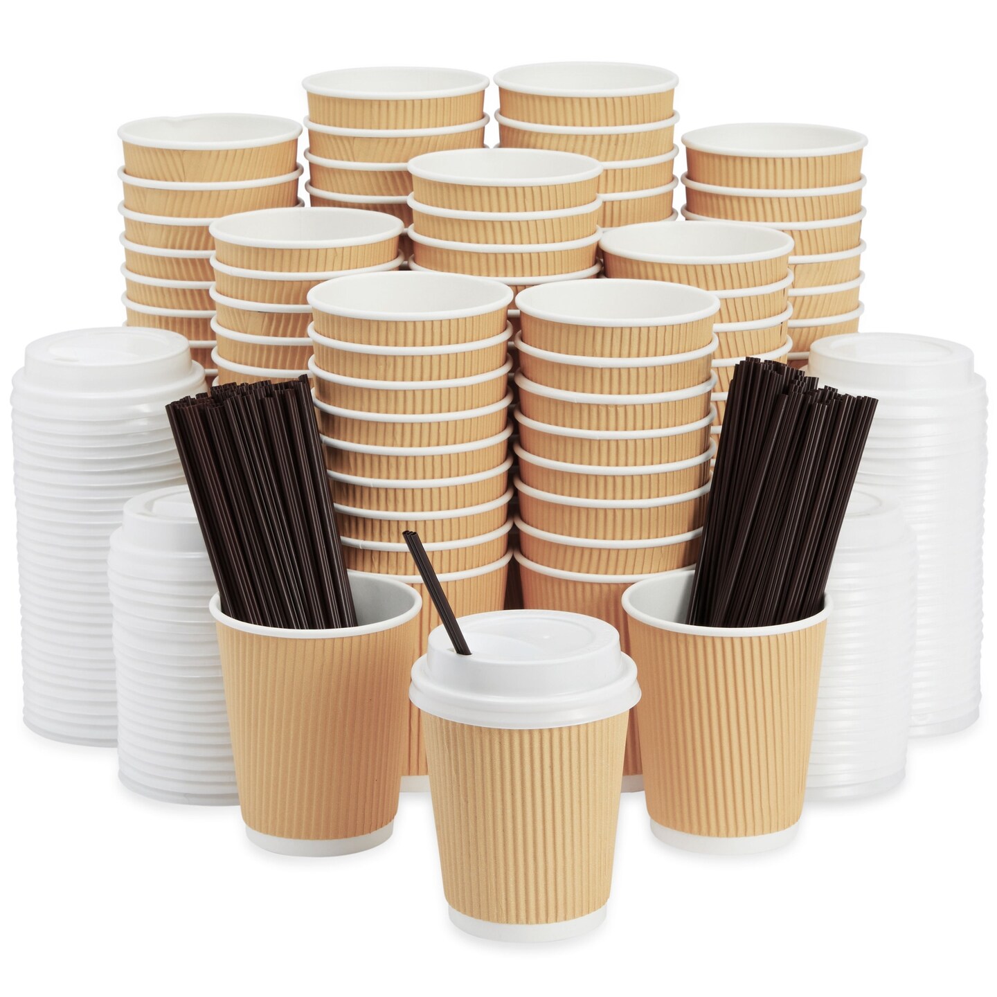  Disposable Paper Coffee Cups - Insulated - with Lids