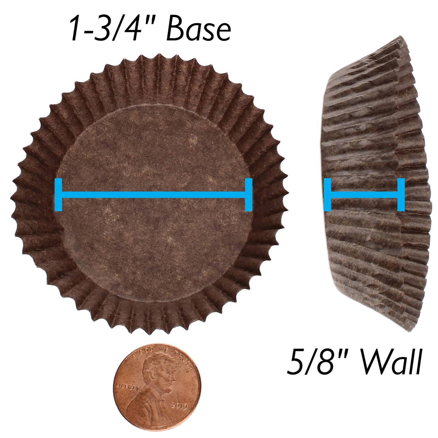 Size #601 Glassine Candy Paper Cups Brown &#x2013; 1-3/4&#x201D; Base, 5/8&#x201D; Wall