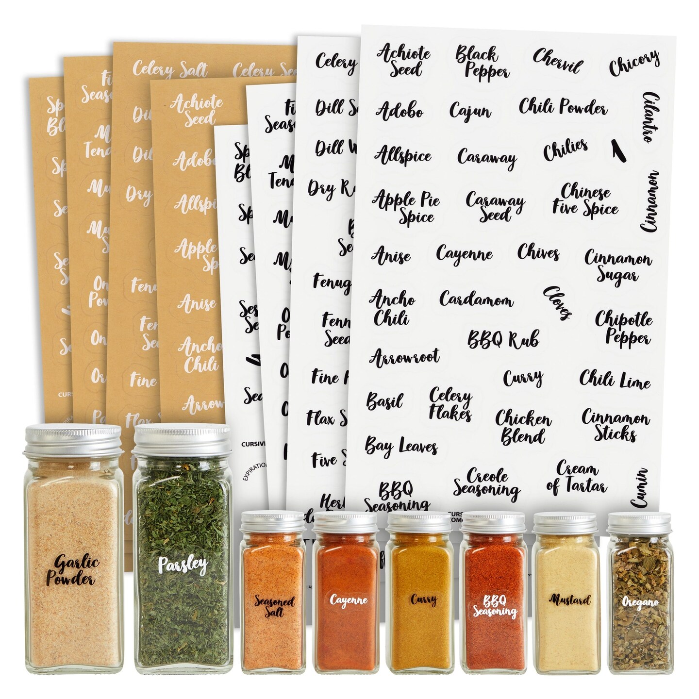 Talented Kitchen 300 Preprinted Spice Labels, Clear Spice Jar