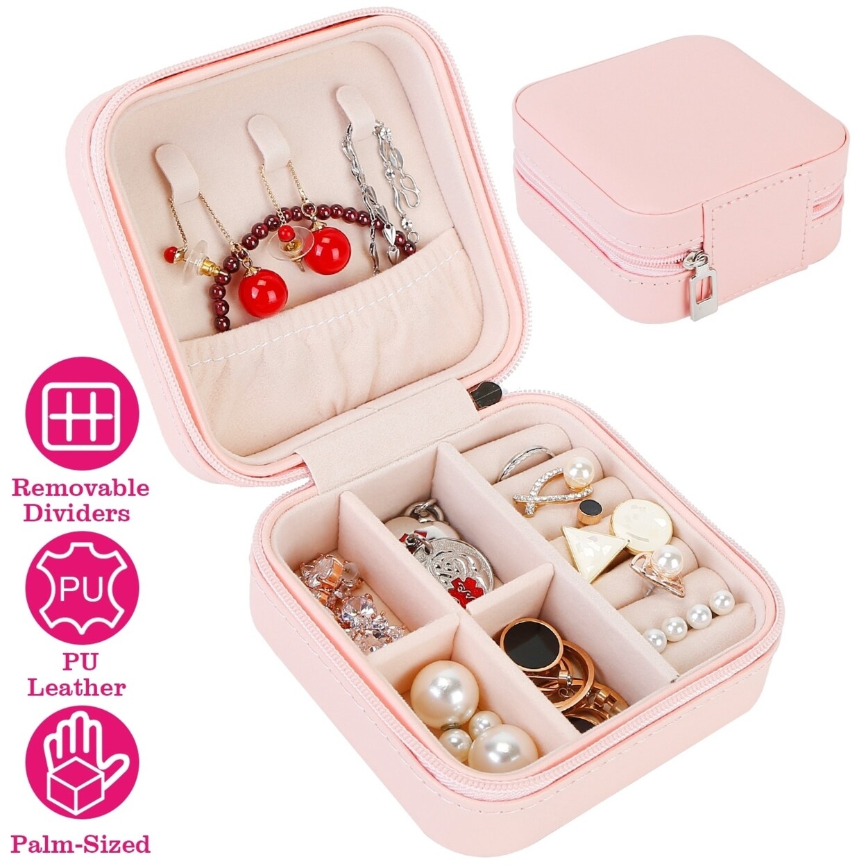 Portable PU Mini Jewelry Box Jewelry Display Travel Jewelry Zipper Case  Boxes