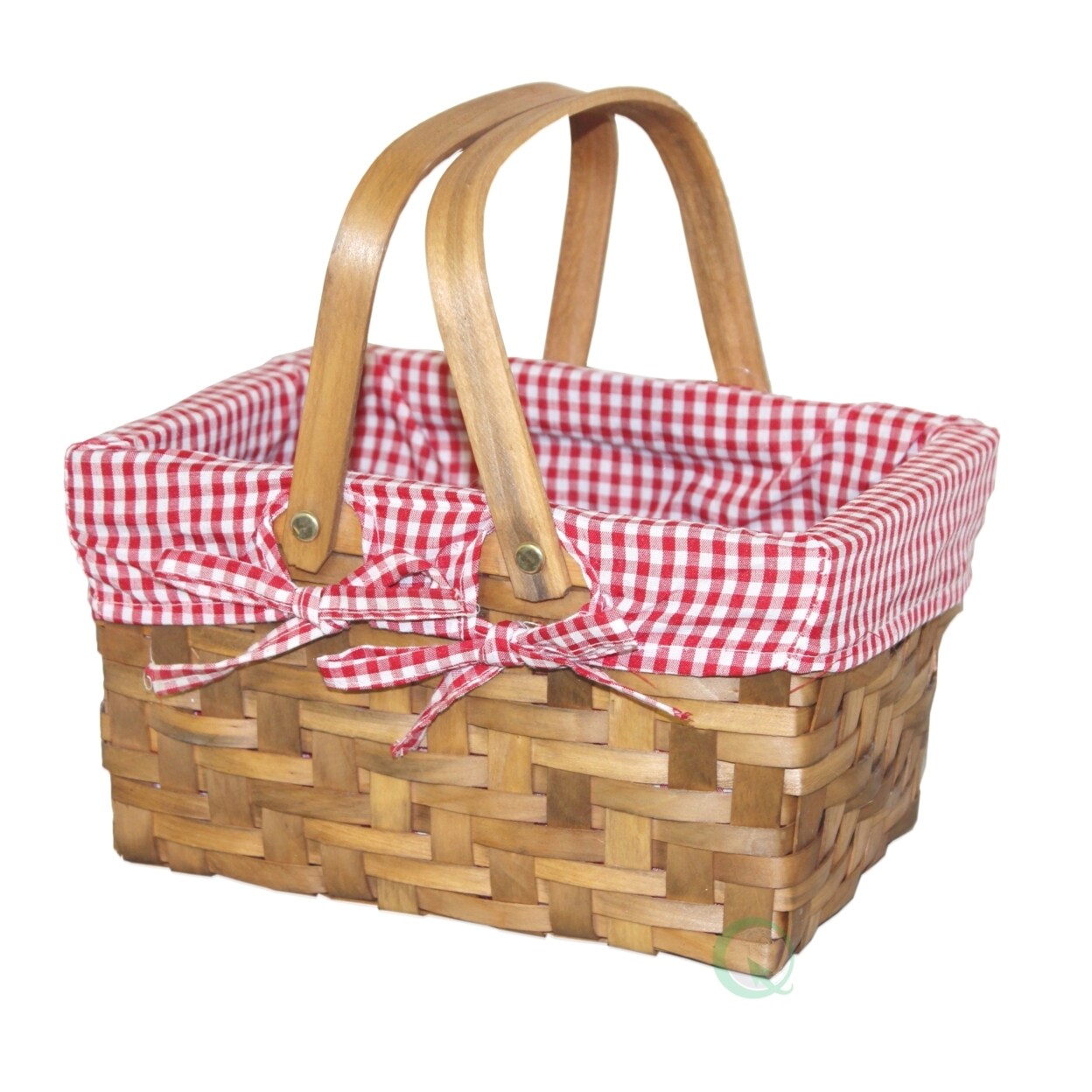 Wickerwise Small Rectangular Basket Lined with Gingham Lining Carrying Handles