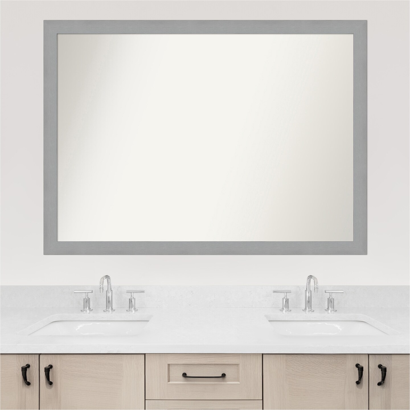 Brushed Nickel Non-Beveled Custom Framed Bathroom Vanity Wall Mirror