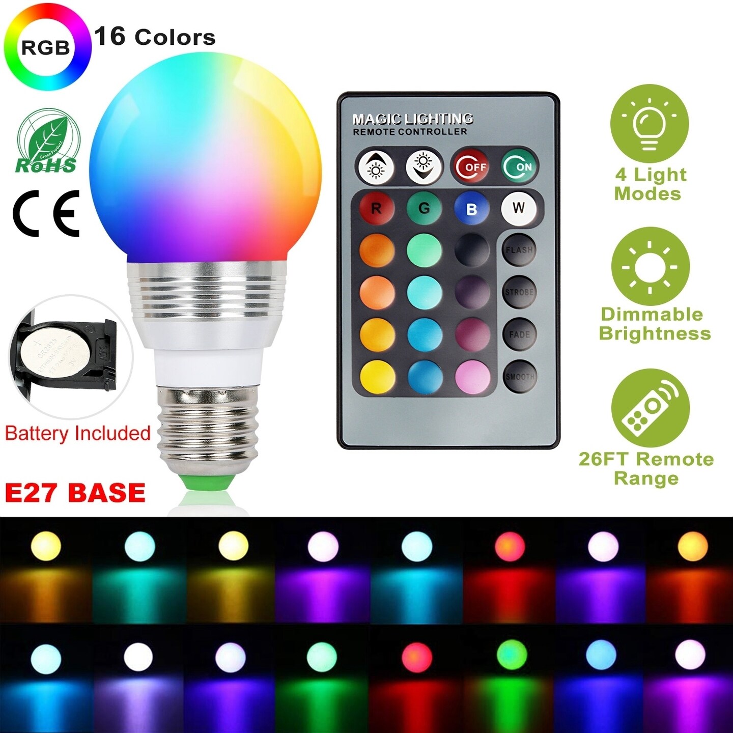 Rgb Led Bulbs E27 3W Dimmable Color Changing Light With Ir Remote Control 16 Colors