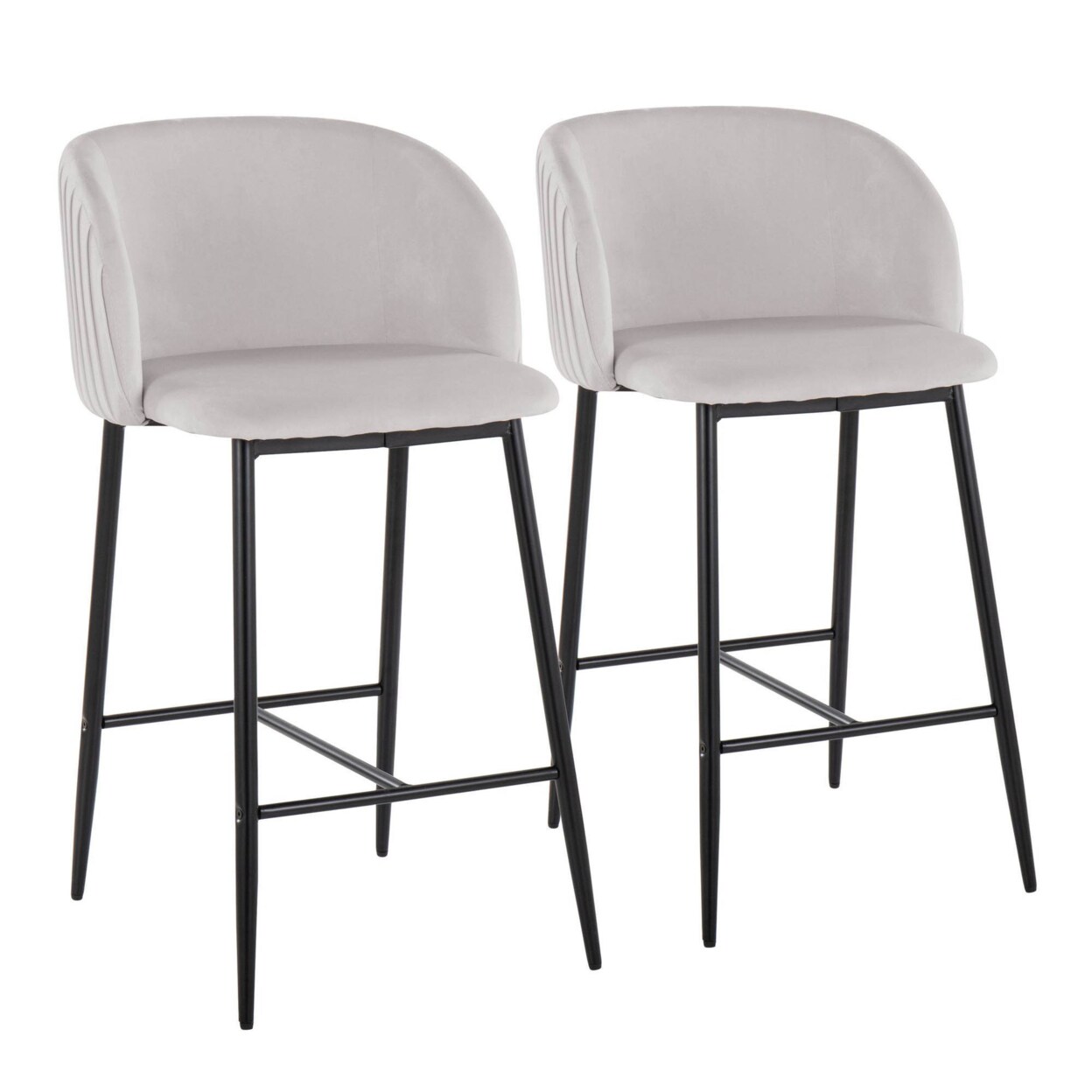 Lumisource Fran Pleated Contemporary Fixed-Height Counter Stool In Black Metal And Silver Velvet - Set Of 2