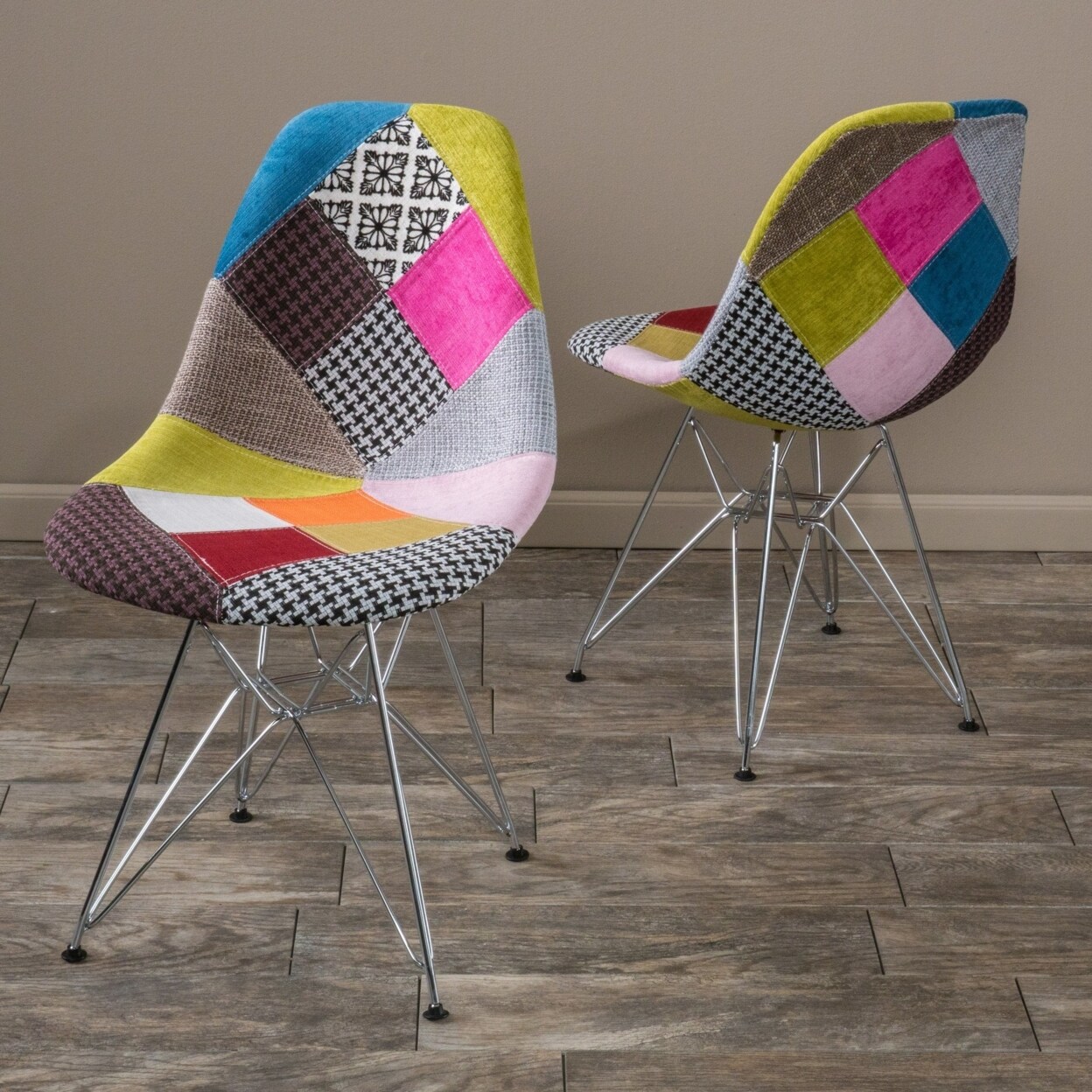 GDF Studio Cassius Multi Color Patchwork Fabric Chairs Set of 2