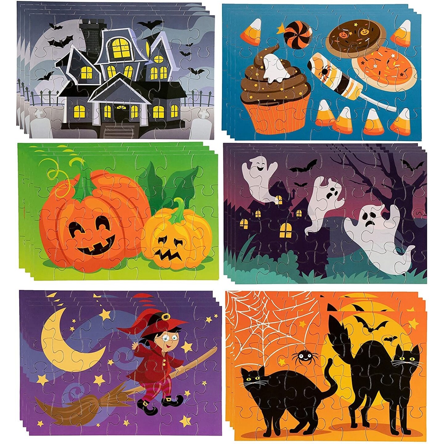 36 Sheets Halloween Puzzles, 28-Piece Small Jigsaw Puzzle for Family Spooky Party Favor Toy Gifts, 5.5 x 8 in, 6 Designs