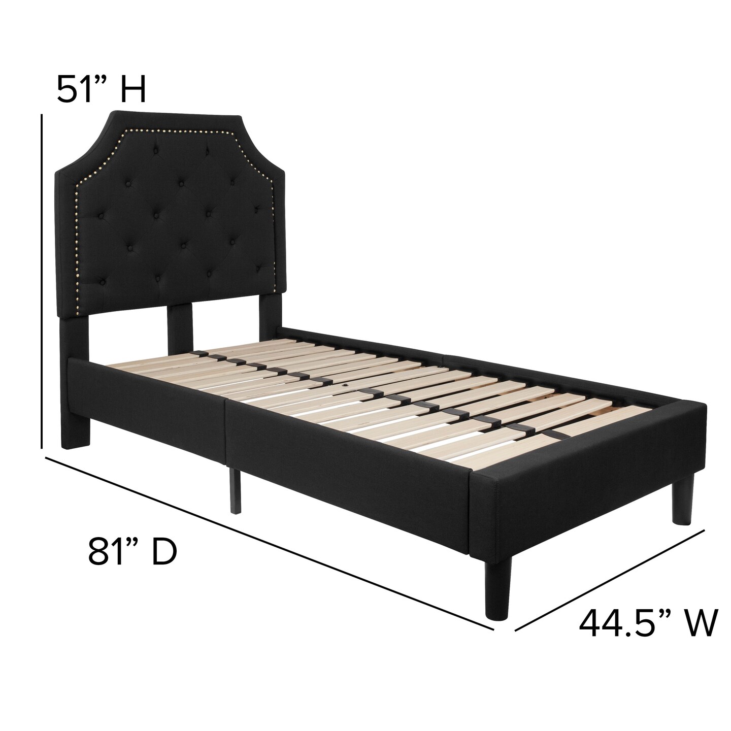 Merrick Lane Provence Platform Bed with Slatted Support Contemporary Tufted Upholstery with Accent Nail Trim