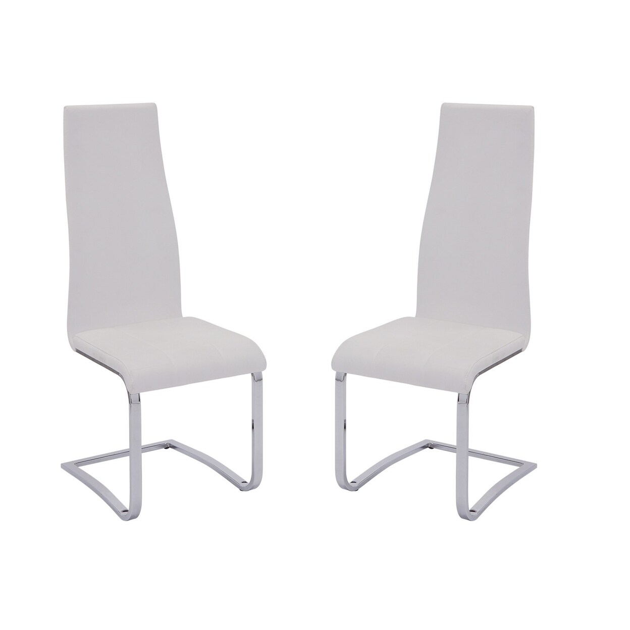 Saltoro Sherpi Stylish White Faux Leather Dining Chair with Chrome Legs, Set of 4-