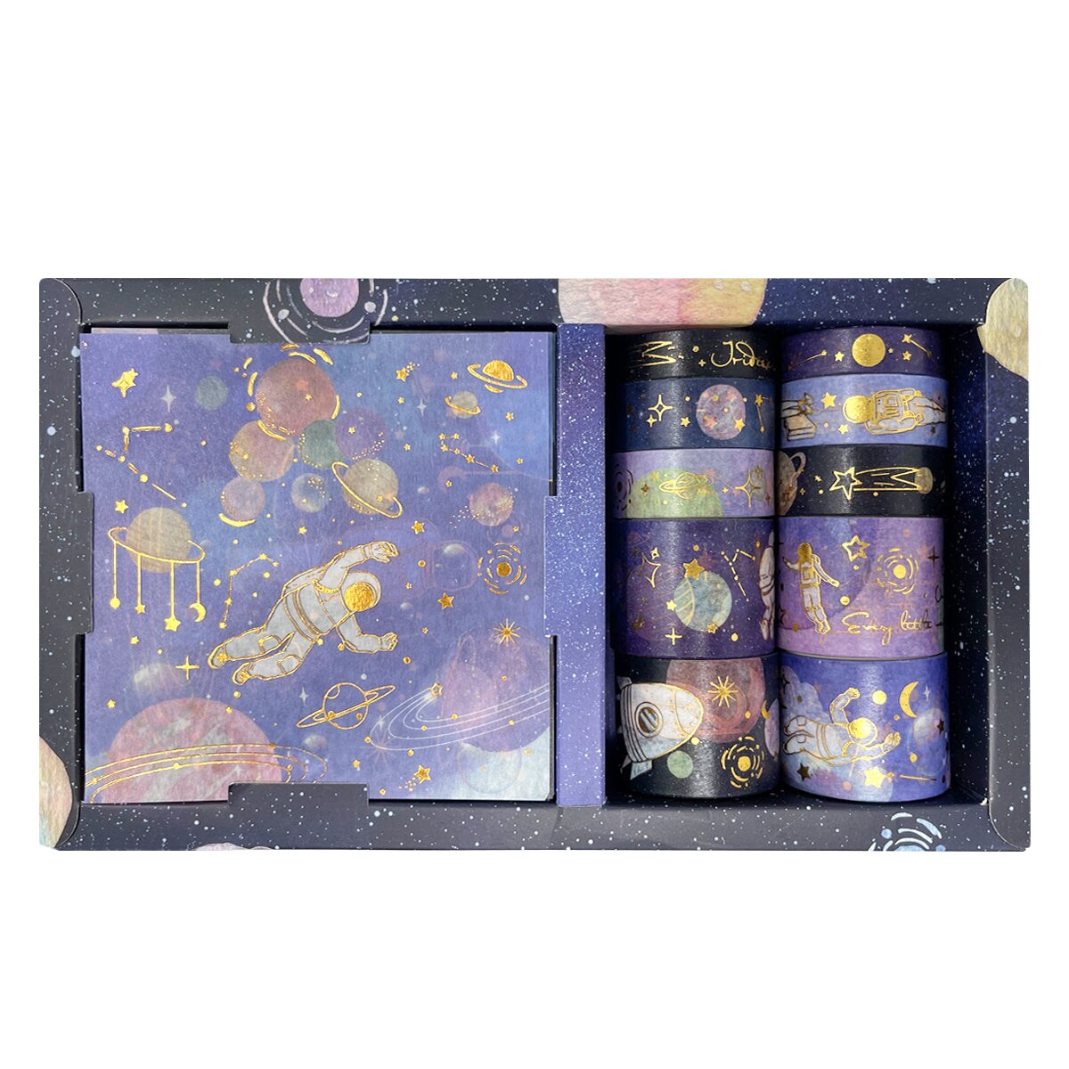 Wrapables Decorative Gold Foil Washi Tape and Sticker Set for Stationery, Diary, Card Making (10 Rolls & 10 Sheets)