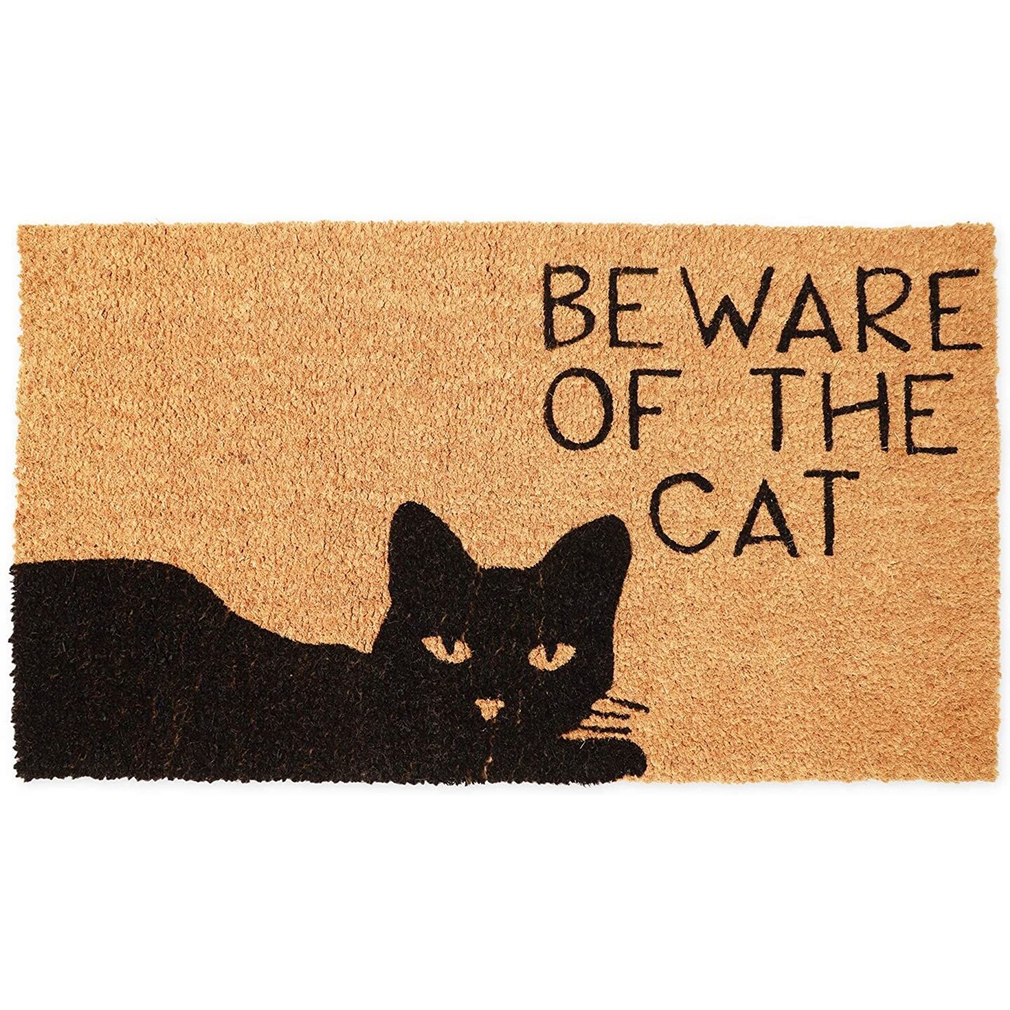 17 x 30 In Beware of The Cat Welcome Mat for Front Door, Natural Coir Doormat