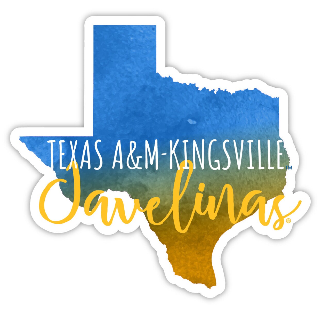 Texas Aandm Kingsville Javelinas 4-Inch Watercolor State Shaped Ncaa Vinyl Decal Sticker For Fans Students And Alumni