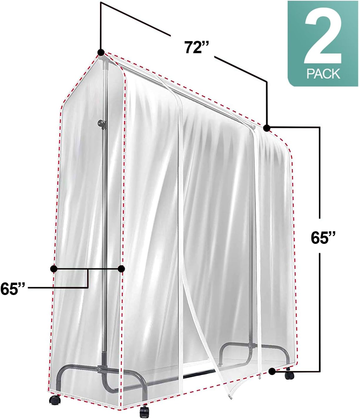 Sorbus (2 Pack) 6 ft Clear Garment Rack Cover - Garment Coat Hanger Protector Clothing Storage for Dresses, Suits, Coats, and more