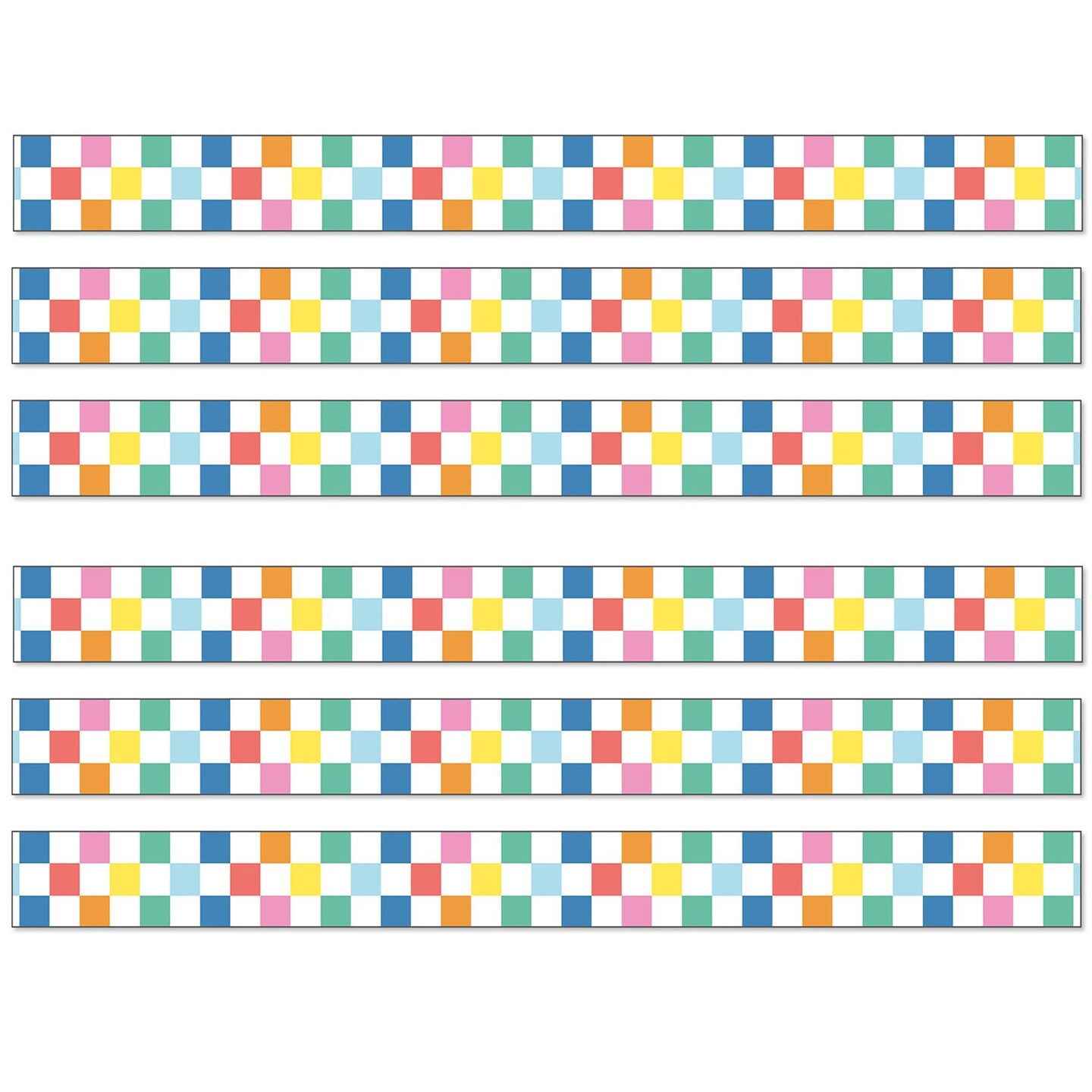 We Stick Together Checkered Rainbow Straight Bulletin Board Borders, 36 Feet Per Pack, 6 Packs