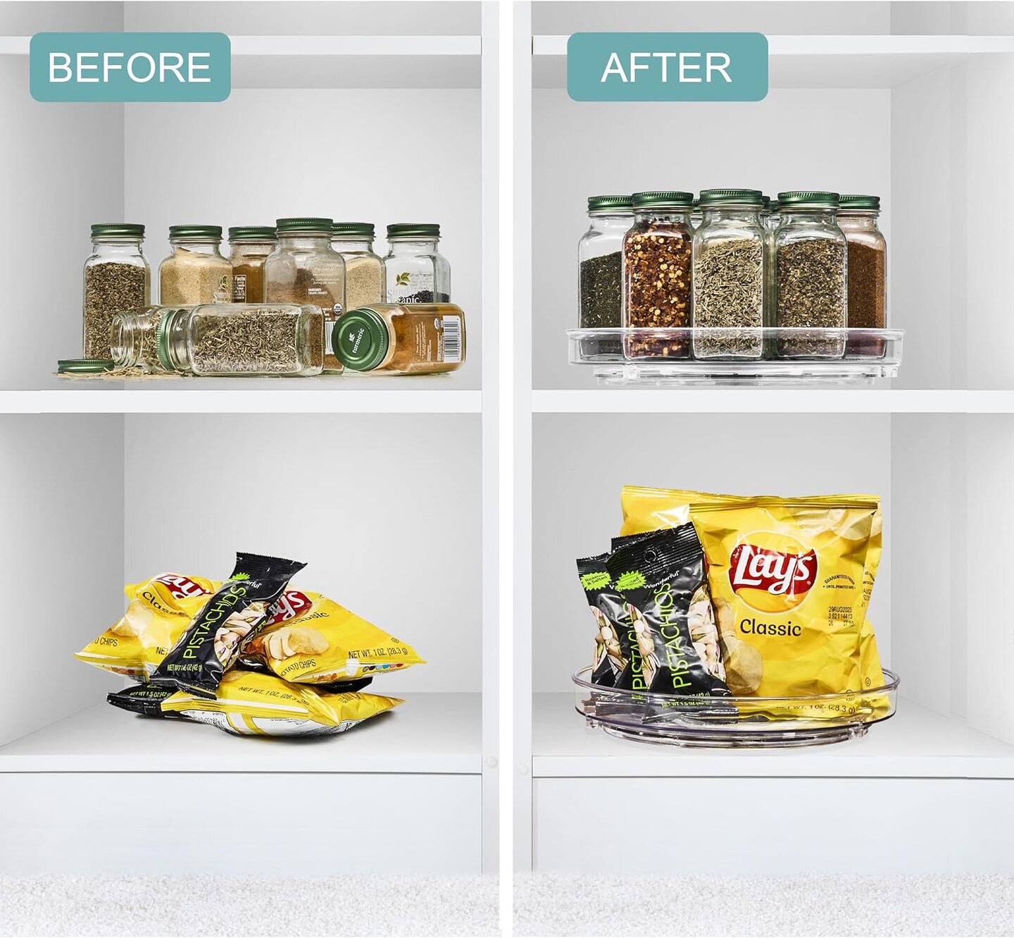 Sorbus Flat Clear Lazy Susan Organizer - 4 pack -  - for Fridge, Pantry, Cabinet, Table, Makeup, Bathroom and More