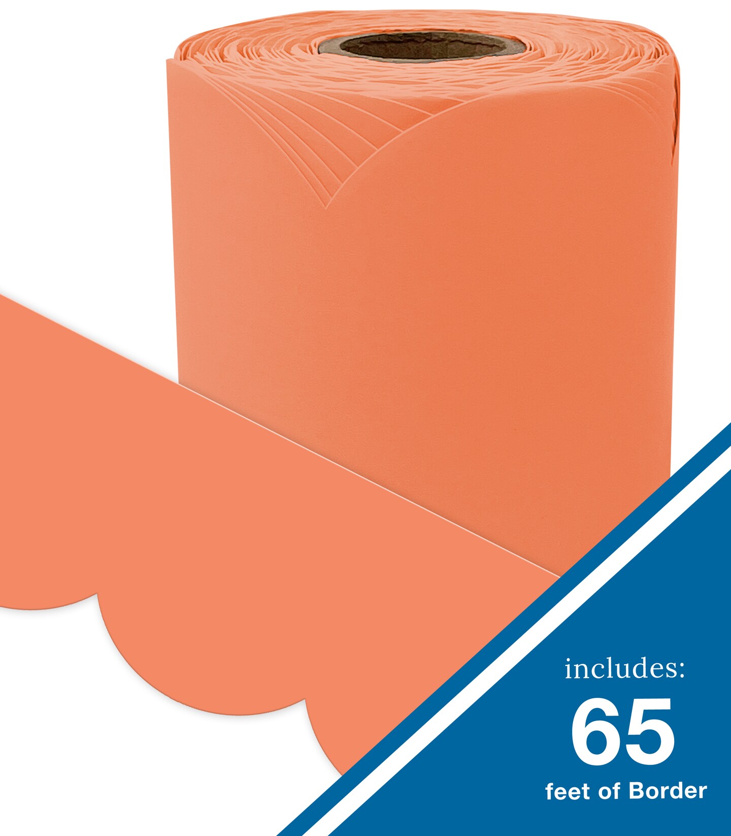 Carson Dellosa 65Ft of Orange Bulletin Board Borders, 1 Roll of Scalloped Trim for Rolling Whiteboard, Cork and Posterboard, Party, Halloween, Office Decorations, and Classroom Decor