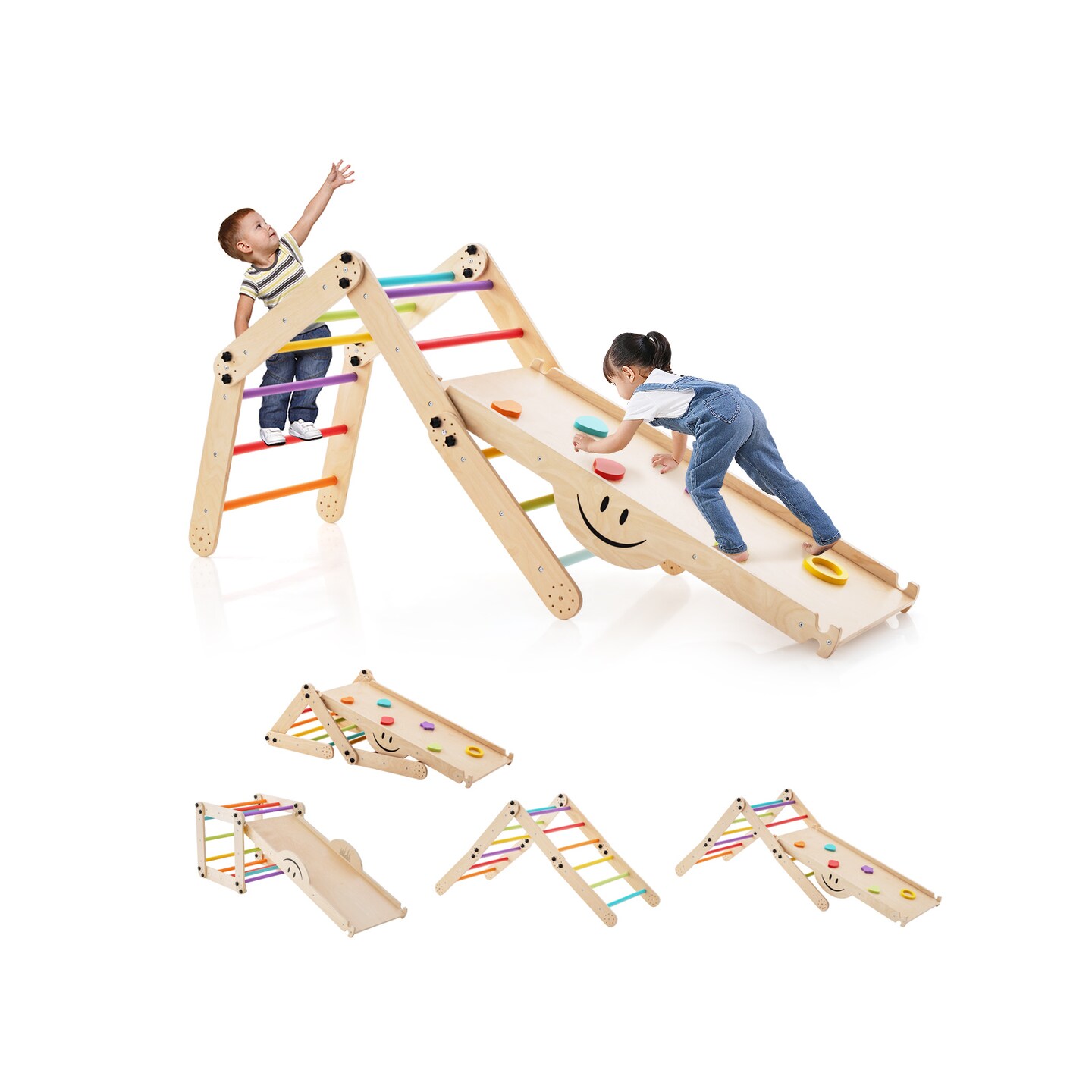 Climbing Triangle Ladder Toy Indoor Jungle Gym With Reversible Ramp-multicolor
