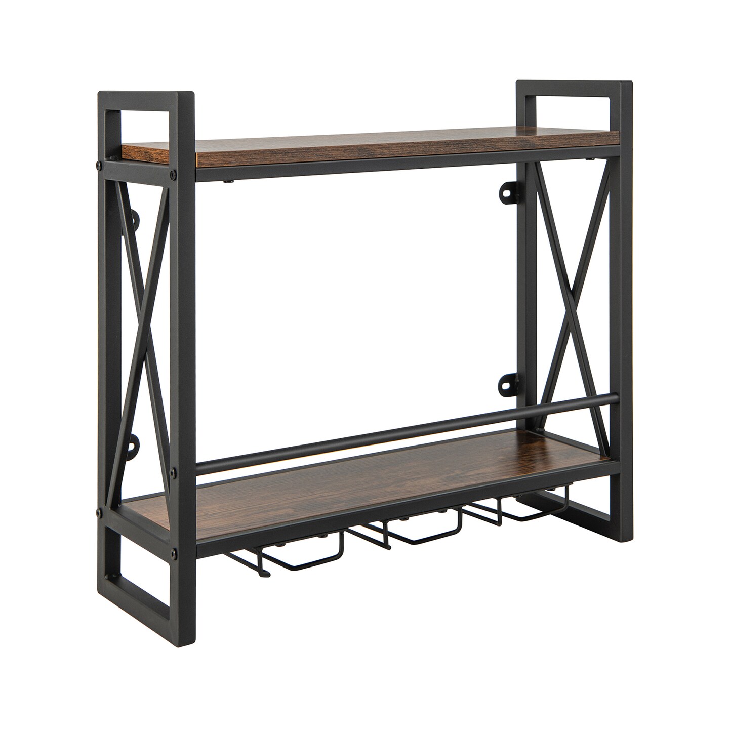 Industrial Wall Mounted Wine Rack With 3 Stem Glass Holders