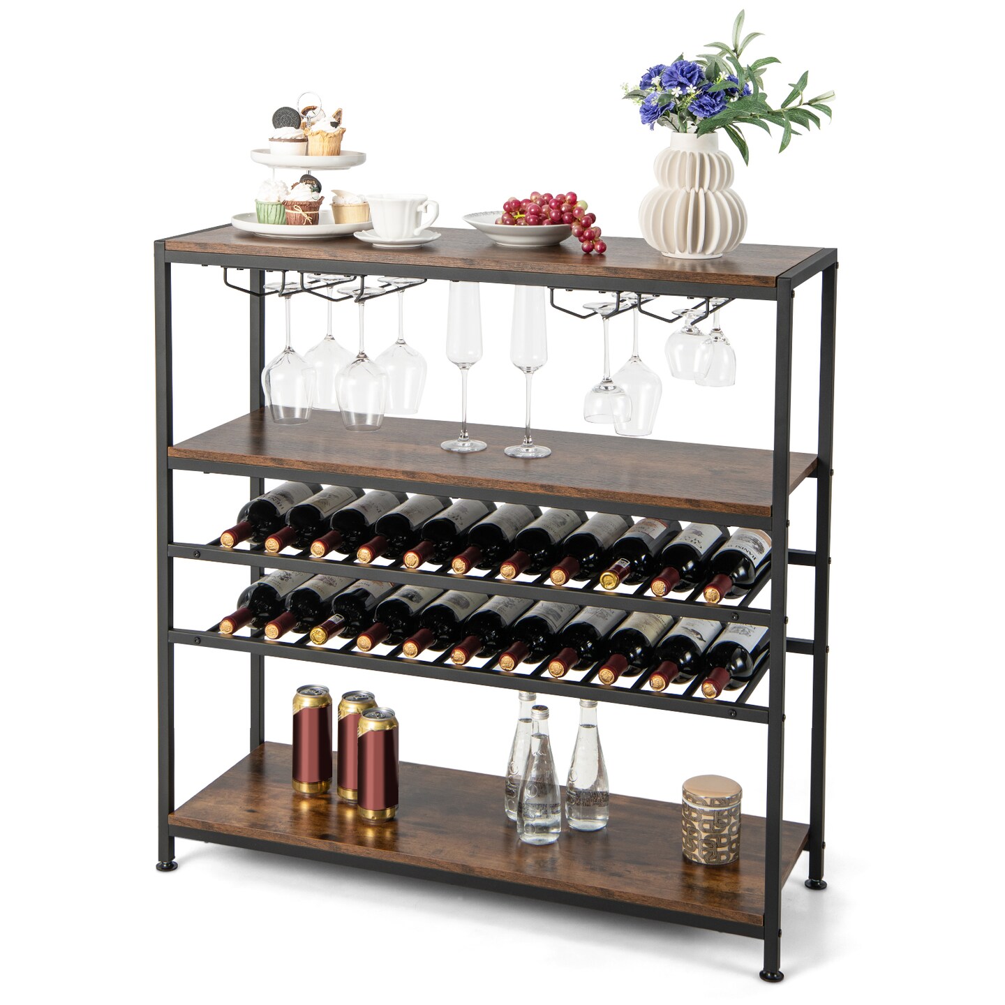 5-tier Wine Rack Table With Glasses Holder