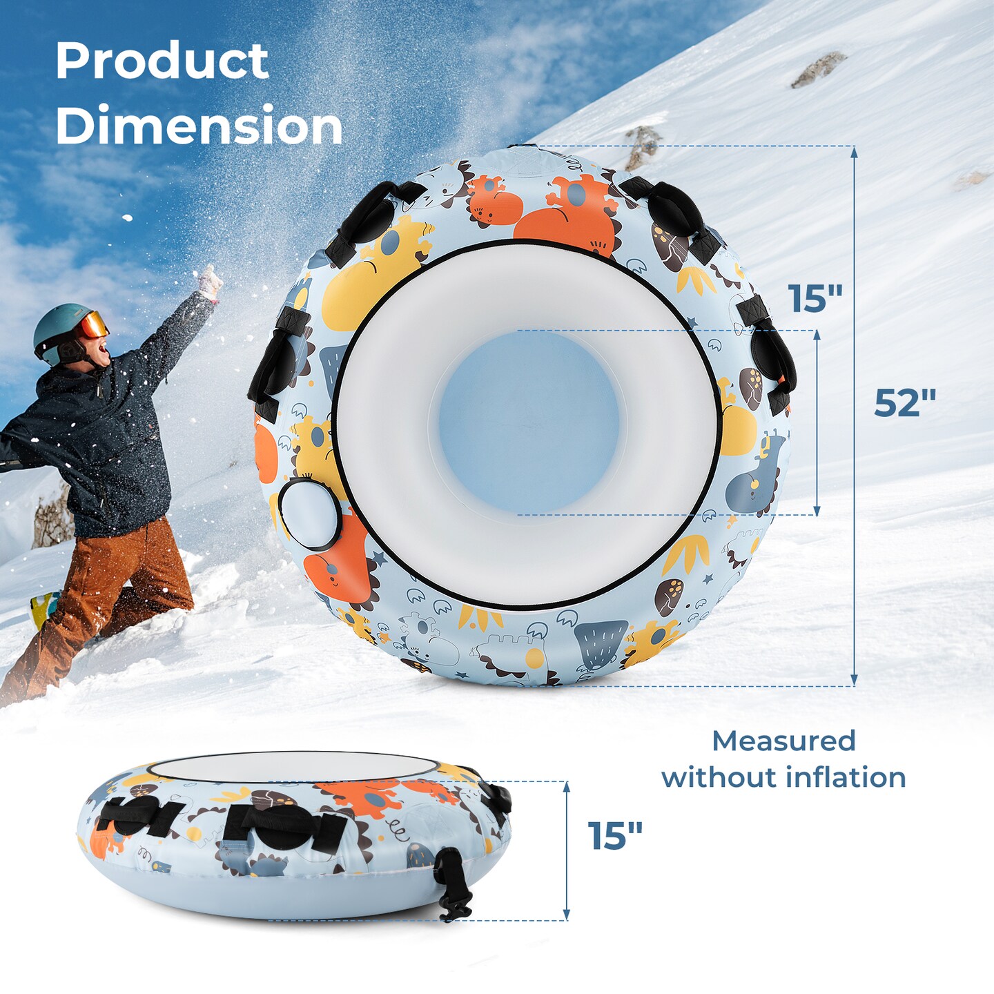 52 Inch Inflatable Snow Sled With Cold-resistant And Heavy-duty Material-blue