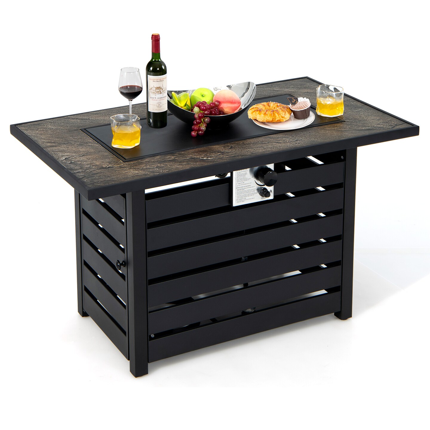 Black 2-in-1 Propane Fire Pit Table 42 Inch Outdoor Patio Heating Table 50,000 BTU