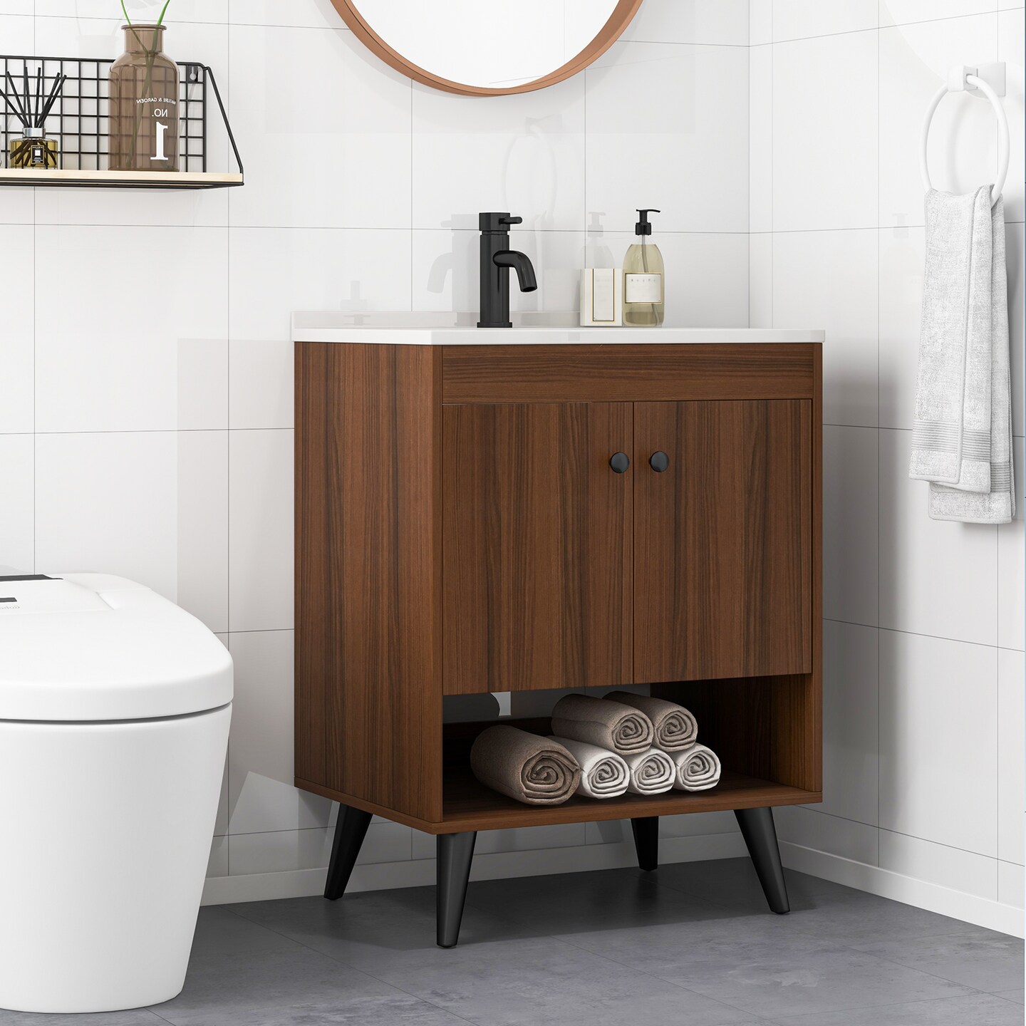 25 Inch Wooden Bathroom Storage Cabinet With Sink-walnut