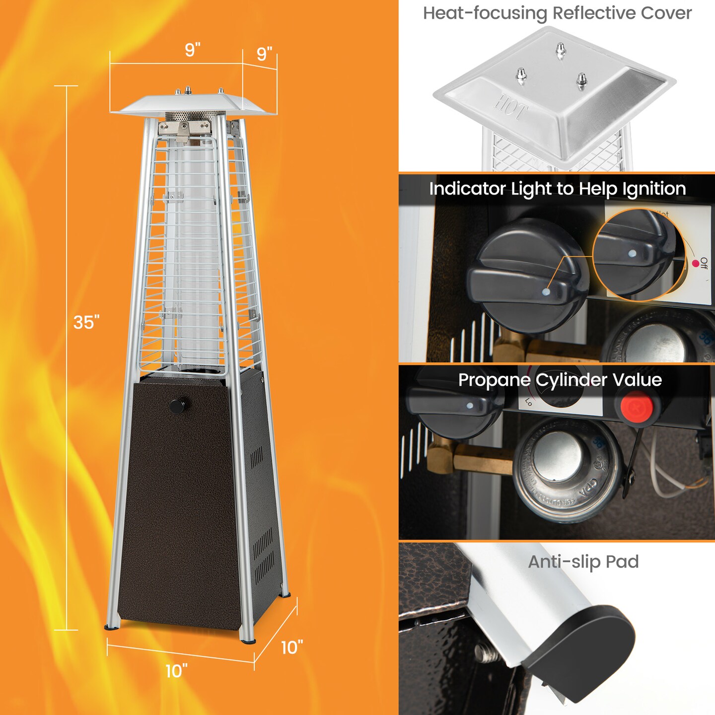 Portable Steel Tabletop Patio Heater with Glass Tube