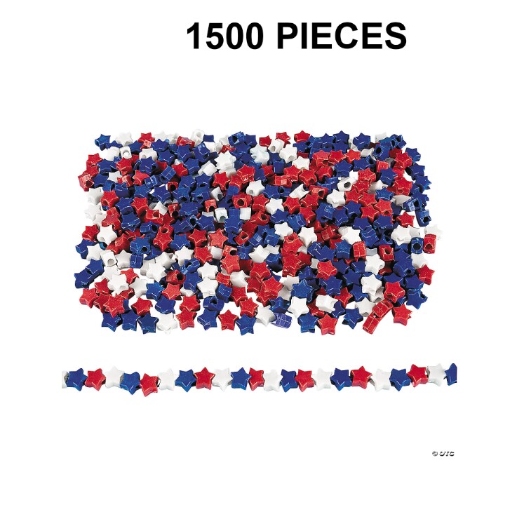 Bulk 1500 Pc. Star-Shaped Patriotic Pony Beads