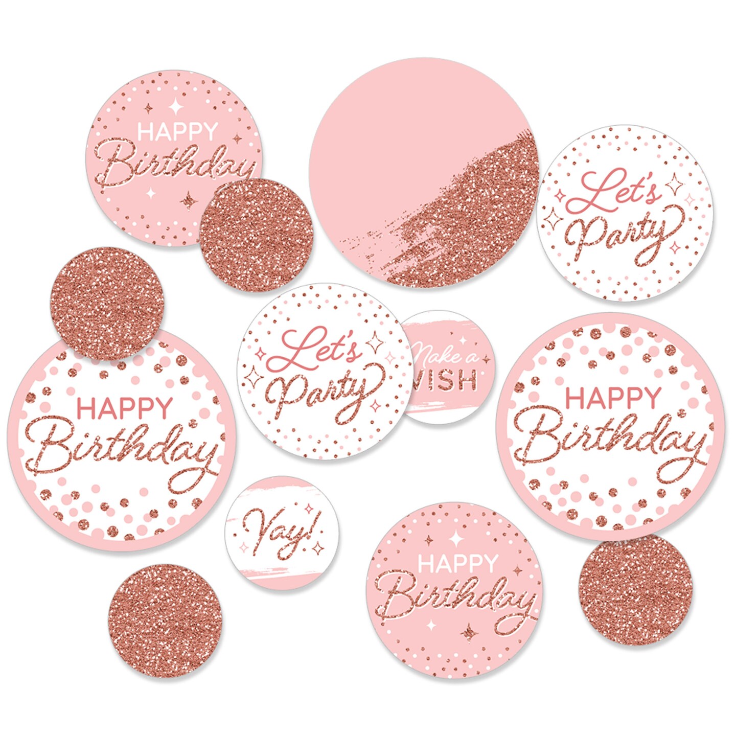 Big Dot of Happiness Pink Rose Gold Birthday - Happy Birthday Party Giant Circle Confetti - Party Decorations - Large Confetti 27 Count