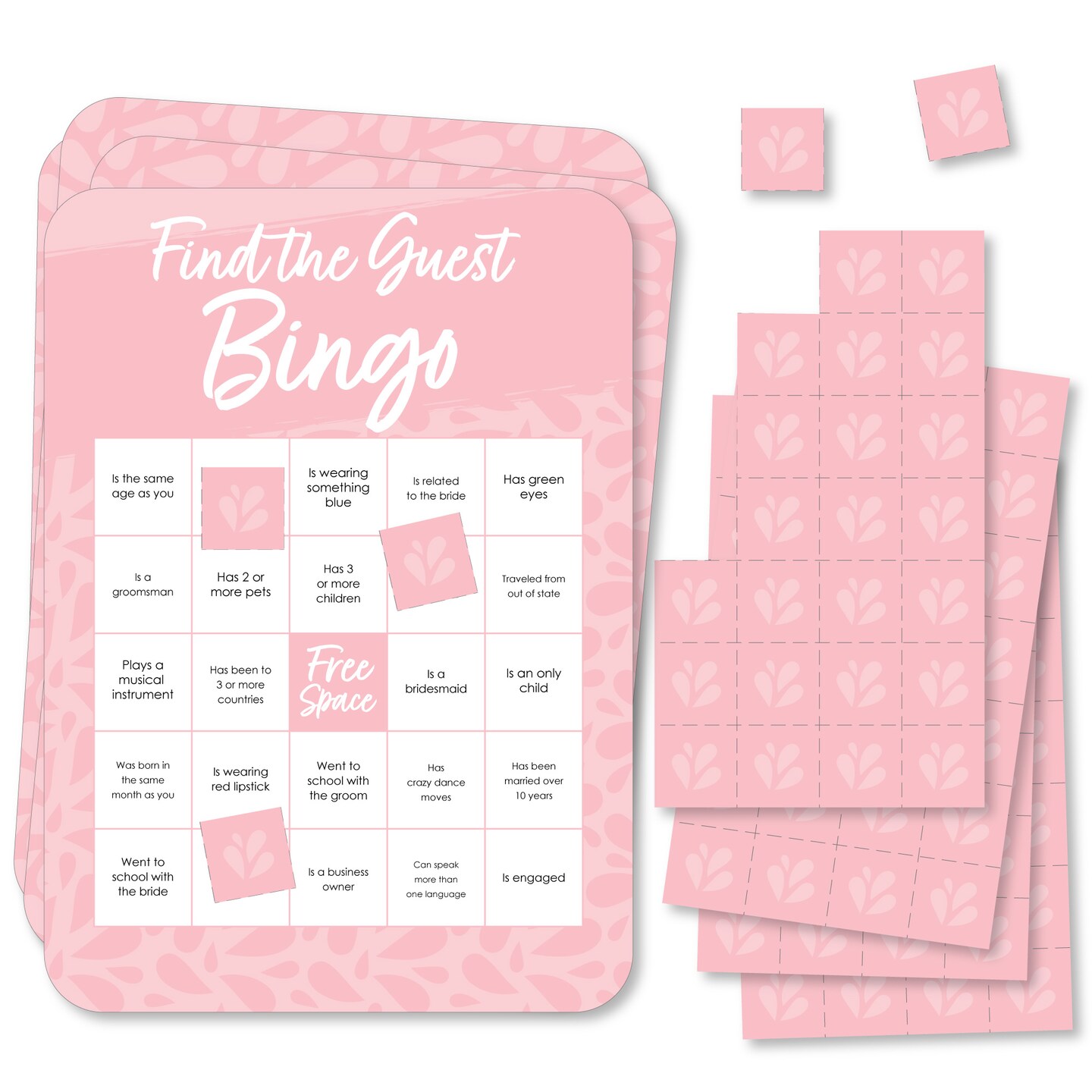 Big Dot of Happiness Pink Elegantly Simple Find the Guest Bingo Cards