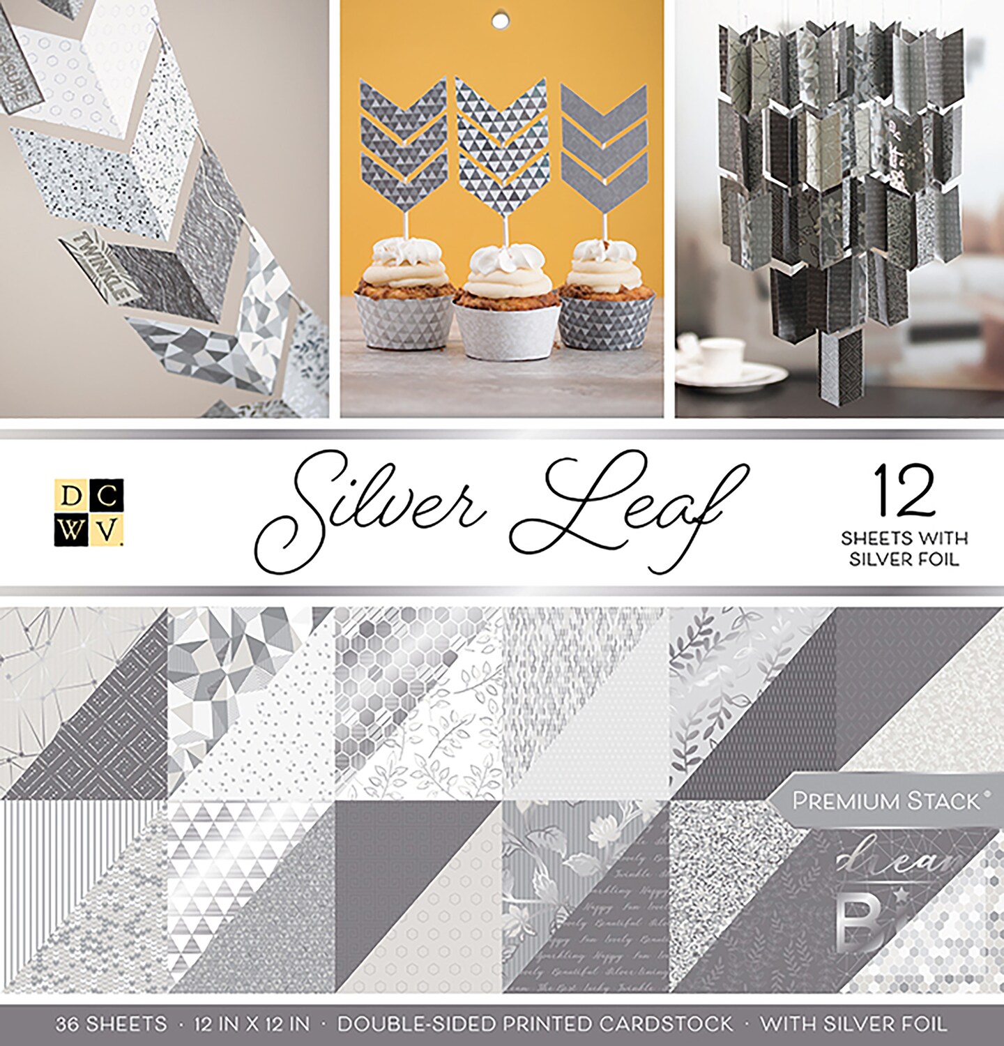 DCWV Double-Sided Cardstock Stack 12"X12" 36/Pkg-Silver Leaf, 18 designs/2 each