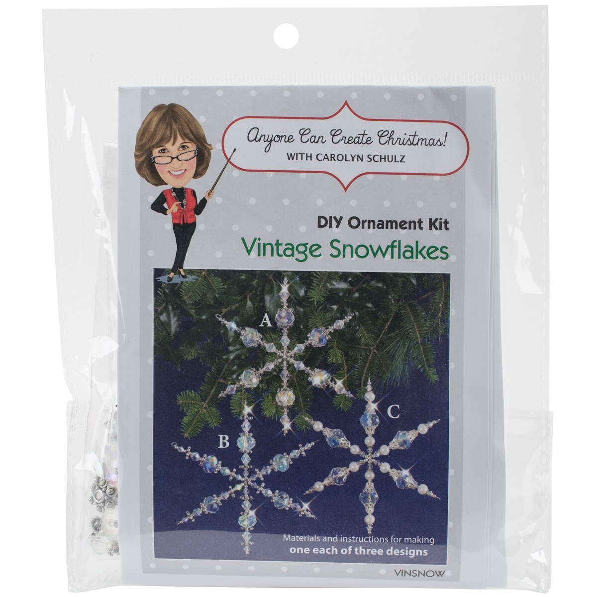 Solid Oak Nostalgic Christmas Beaded Crystal Ornament Kit-Vintage Angels &#x26; Snowflakes Makes 3
