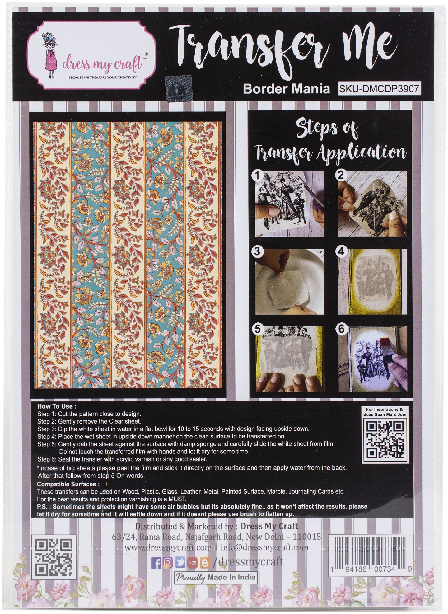 Dress My Craft Transfer Me Sheet A4-Border Mania