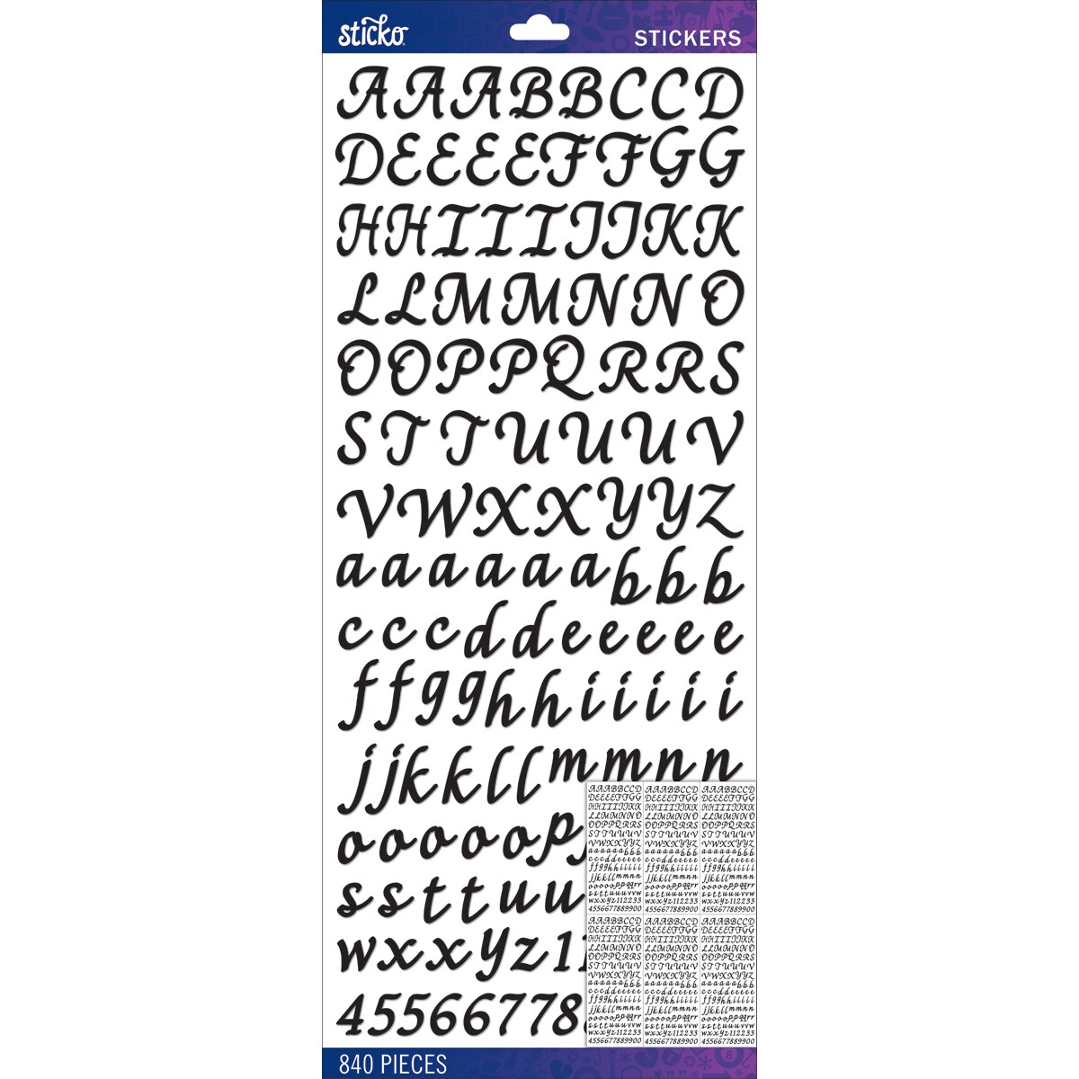 Sticko Alphabet Stickers - Script, Black, 840pcs