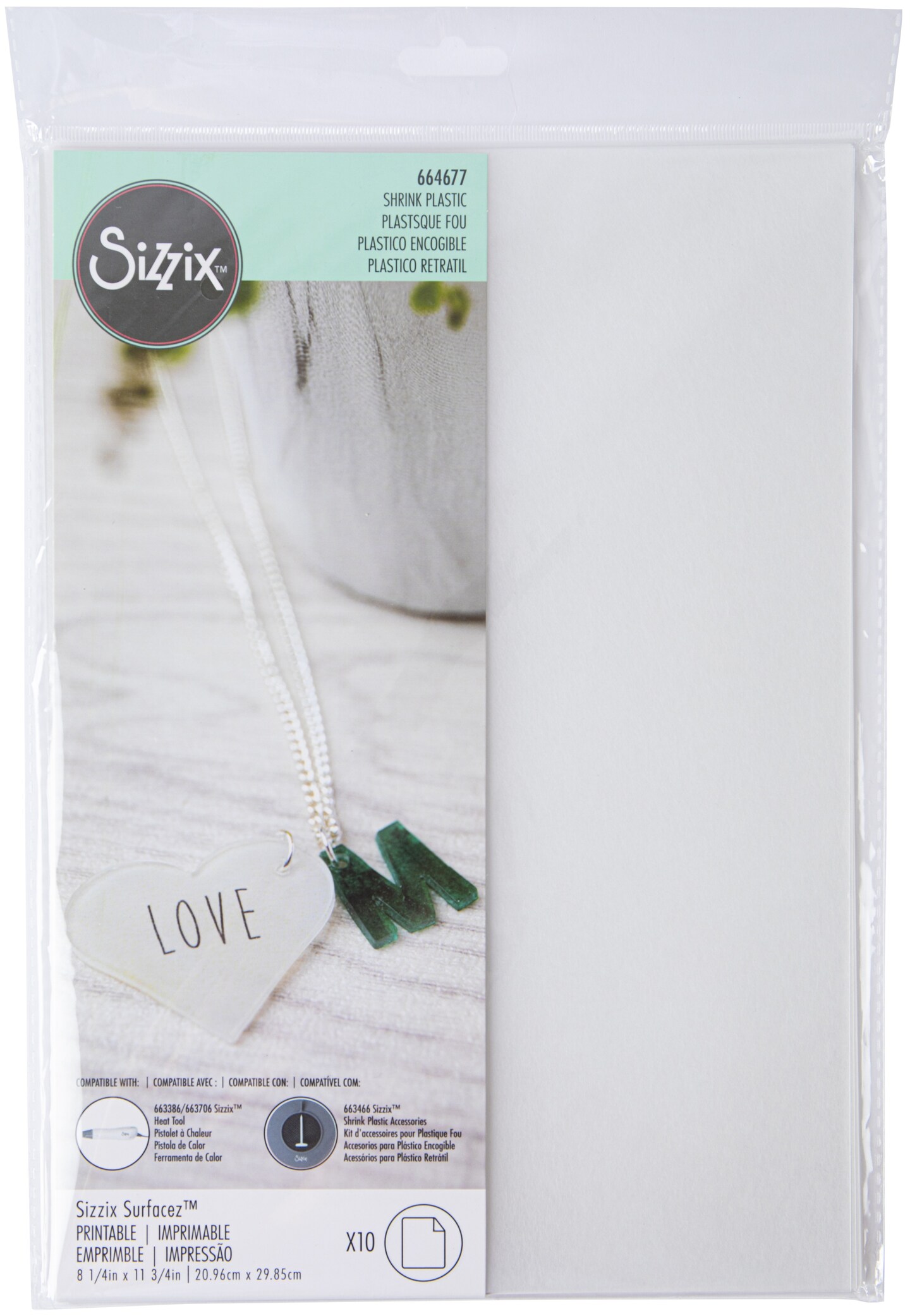 Sizzix Surfacez Shrink Plastic 8.5&#x22;X11&#x22; 10/Pkg-Printable
