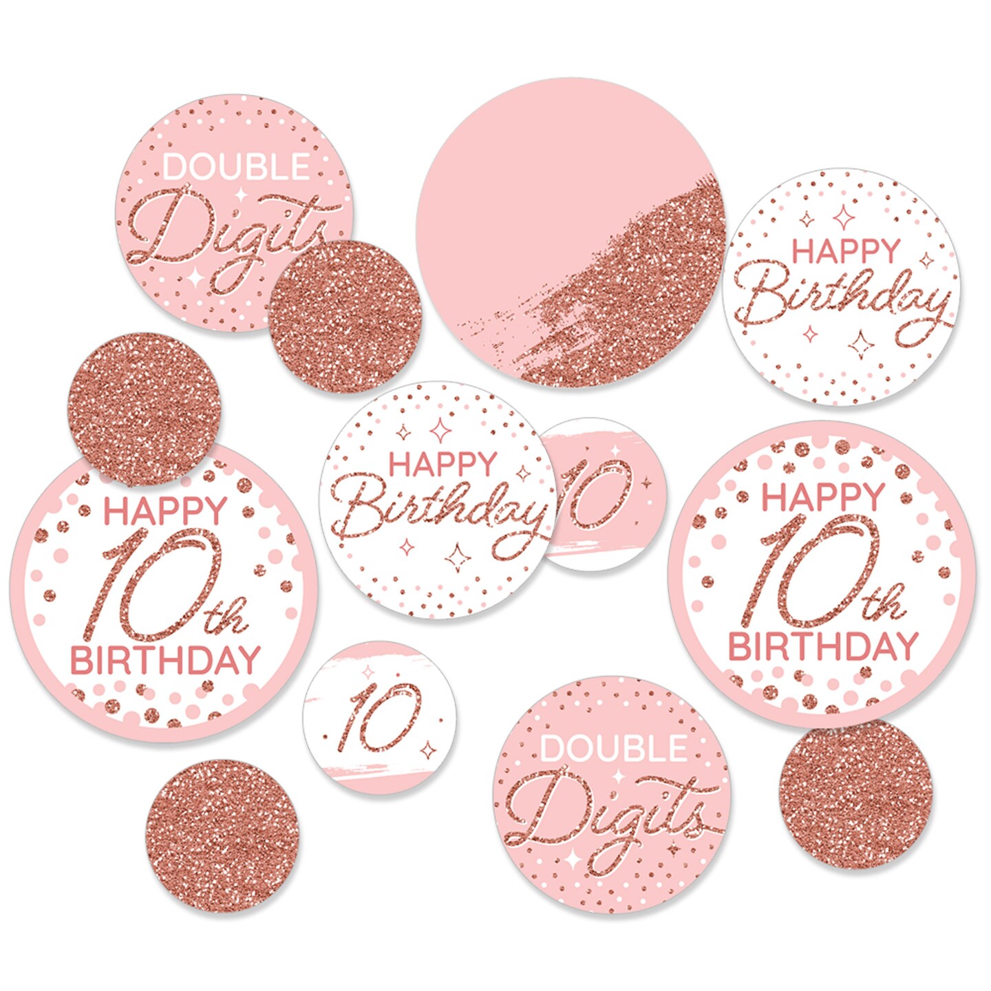 Big Dot of Happiness 10th Pink Rose Gold Birthday - Happy Birthday Party Giant Circle Confetti - Party Decorations - Large Confetti 27 Count