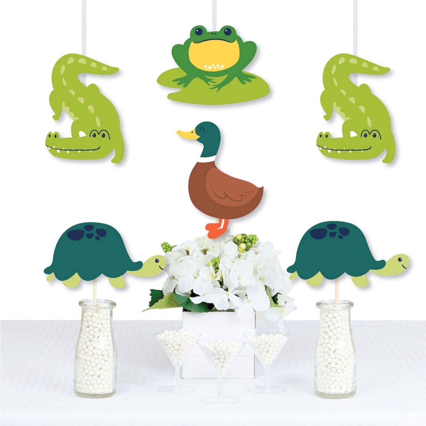 Big Dot of Happiness Pond Pals - Decorations DIY Frog, Alligator, Turtle  and Duck Birthday Party or Baby Shower Essentials - Set of 20