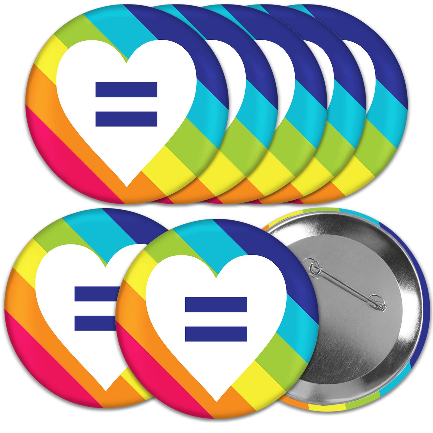 Big Dot of Happiness Love is Love - Pride - 3 inch Rainbow Party Badge - Pinback Buttons - Set of 8