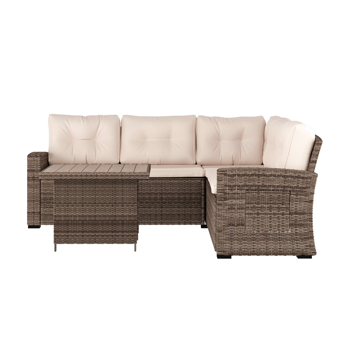 Merrick Lane Shelton Indoor/Outdoor L-Shaped Sofa/Dining Table Conversation Set with Wicker Rattan Construction and Weather-Resistant Cushions