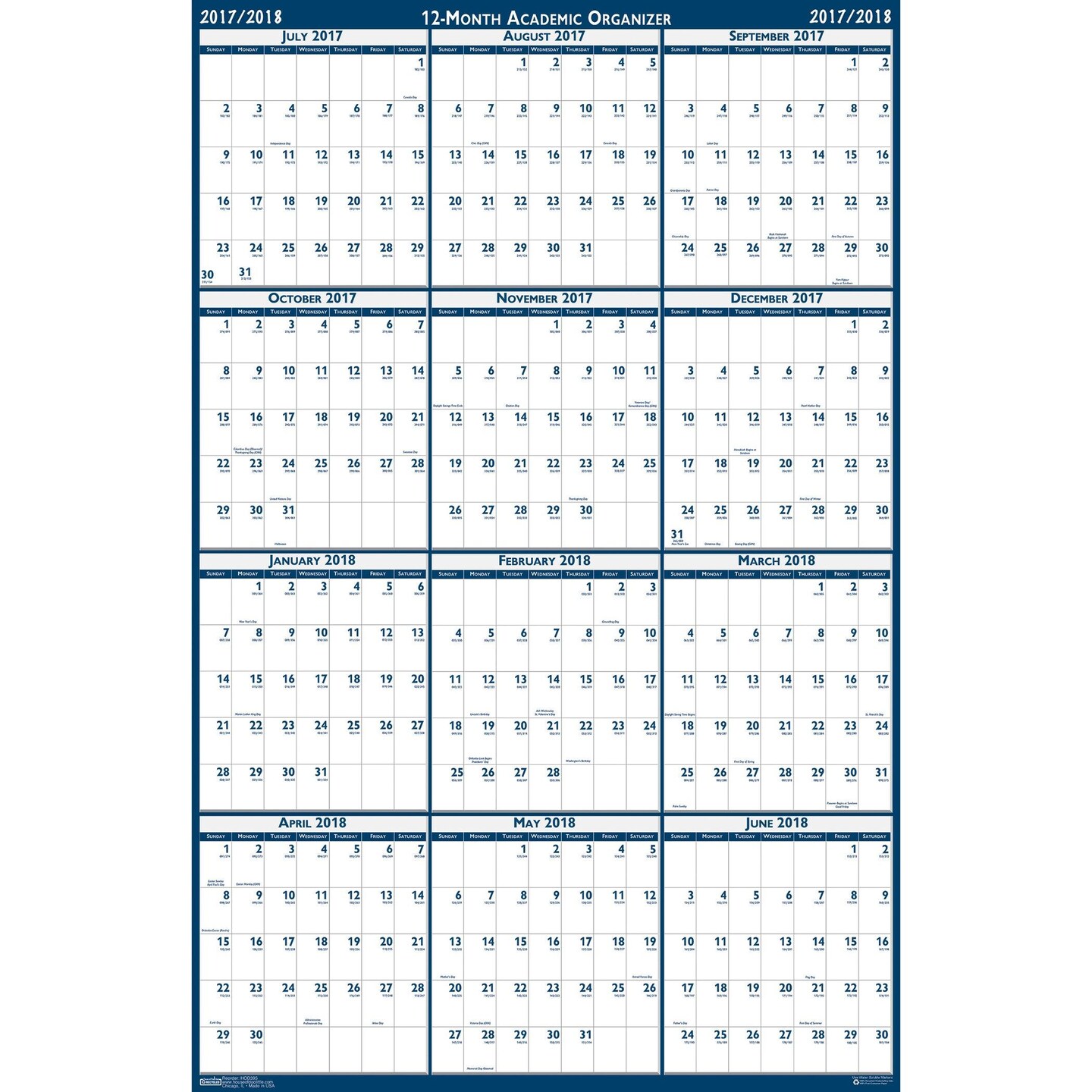 Laminated Wipe Off Wall Academic Calendar, Reversible, 18&#x22; x 24&#x22;