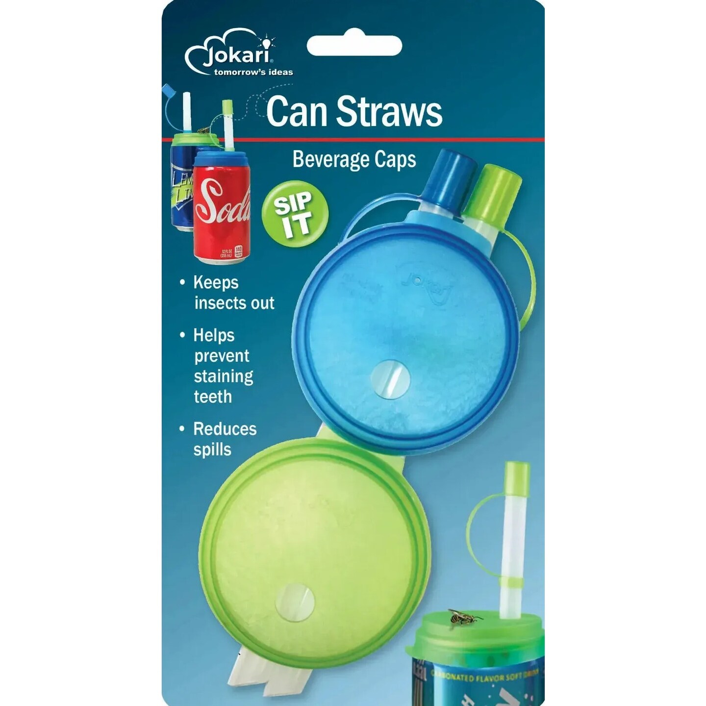 Jokari Soda Can Drinking Straws with Snugly Fitting Cap Pack of 2