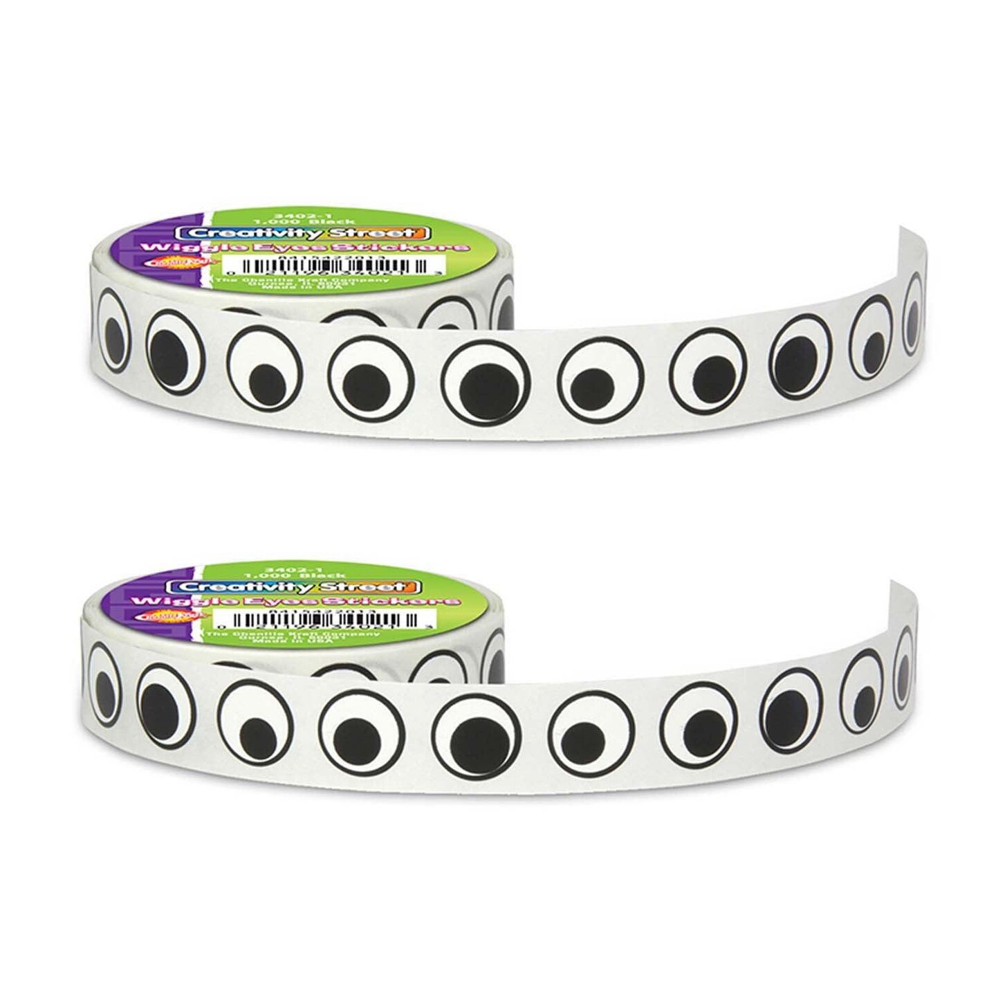 Wiggle Eyes Sticker Roll, Black, 0.5&#x22;, 1000 Per Roll, 2 Rolls