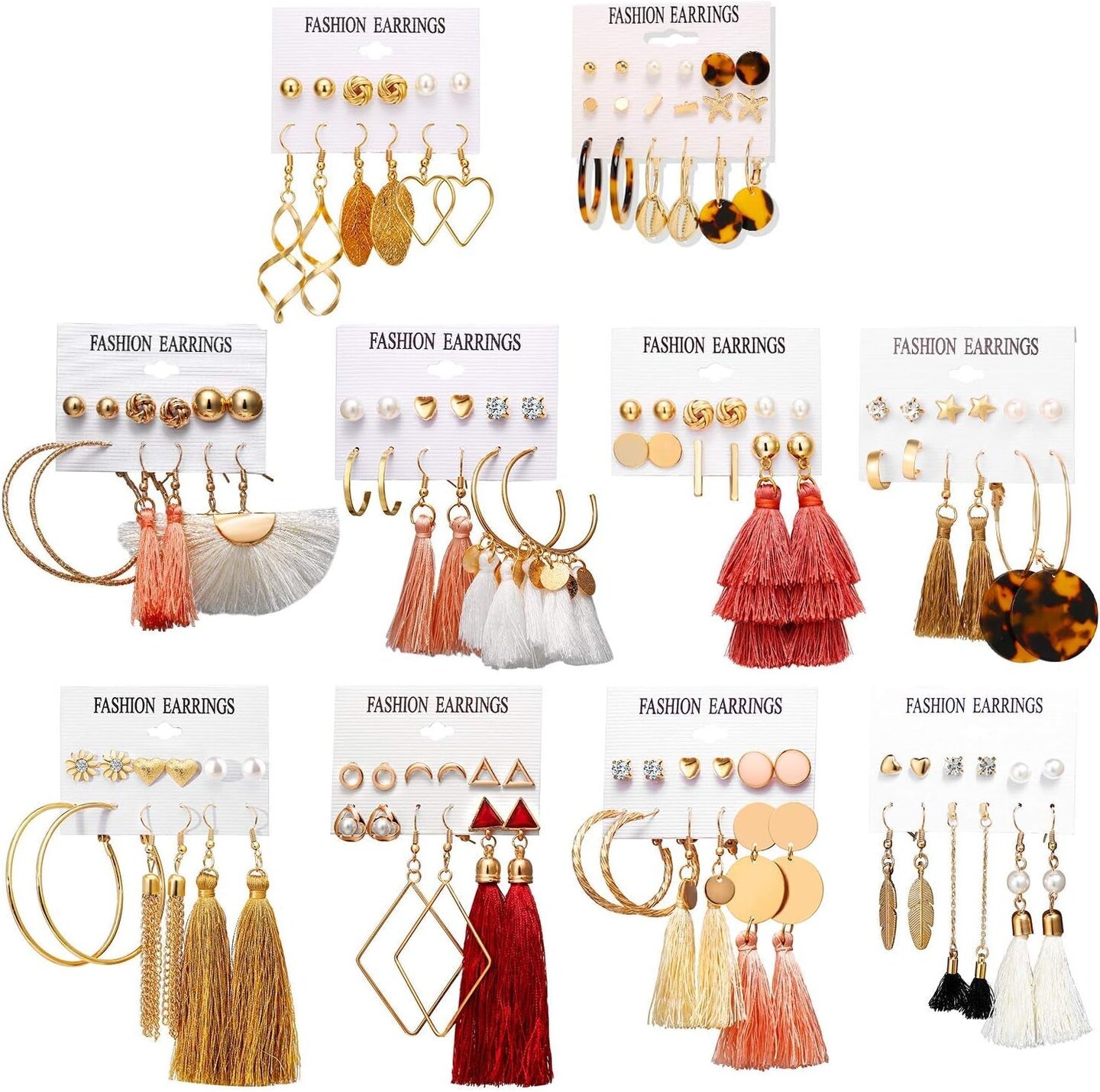 63/75/93 Pairs Fashion Earrings with Tassel Earrings Layered Ball Dangle Hoop Stud Jacket Earrings for Women Girls Jewelry Fashion and Valentine Birthday Party Gift