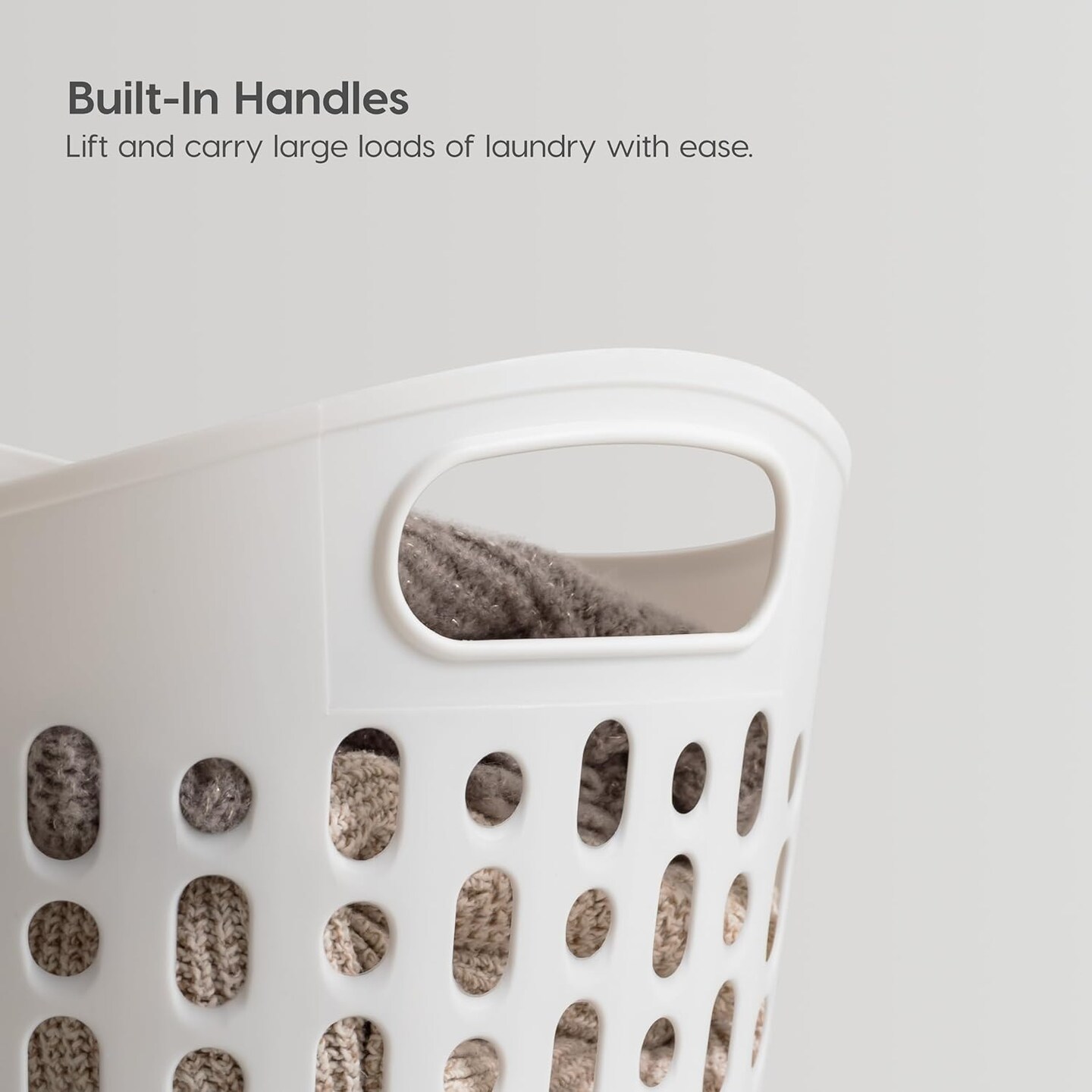 IRIS USA Laundry Basket Durable and Flexible, Portable Round Bin with Ventilation Holes for Closet Dorm, White