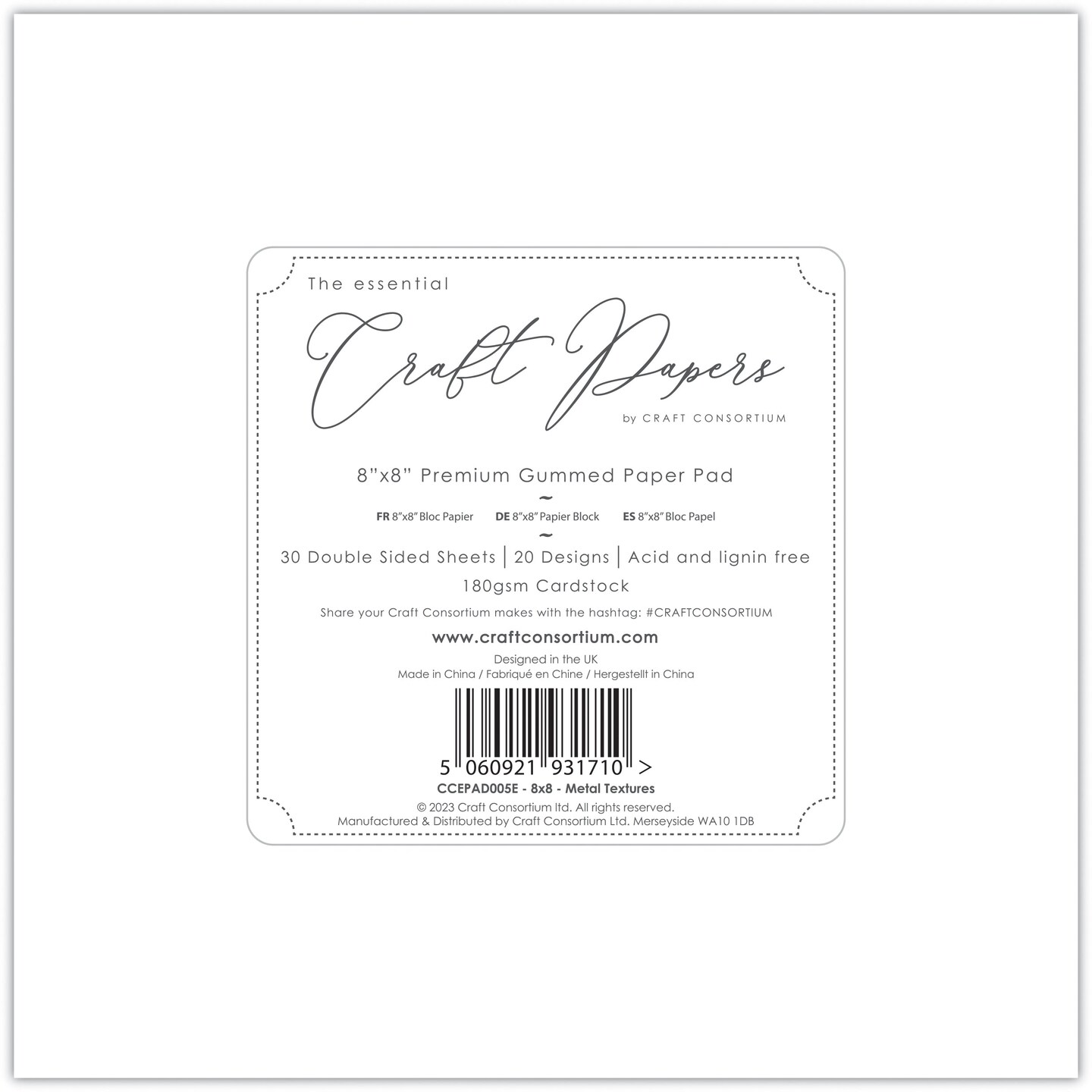 Craft Consortium  Metal Textures - 8x8 Paper Pad