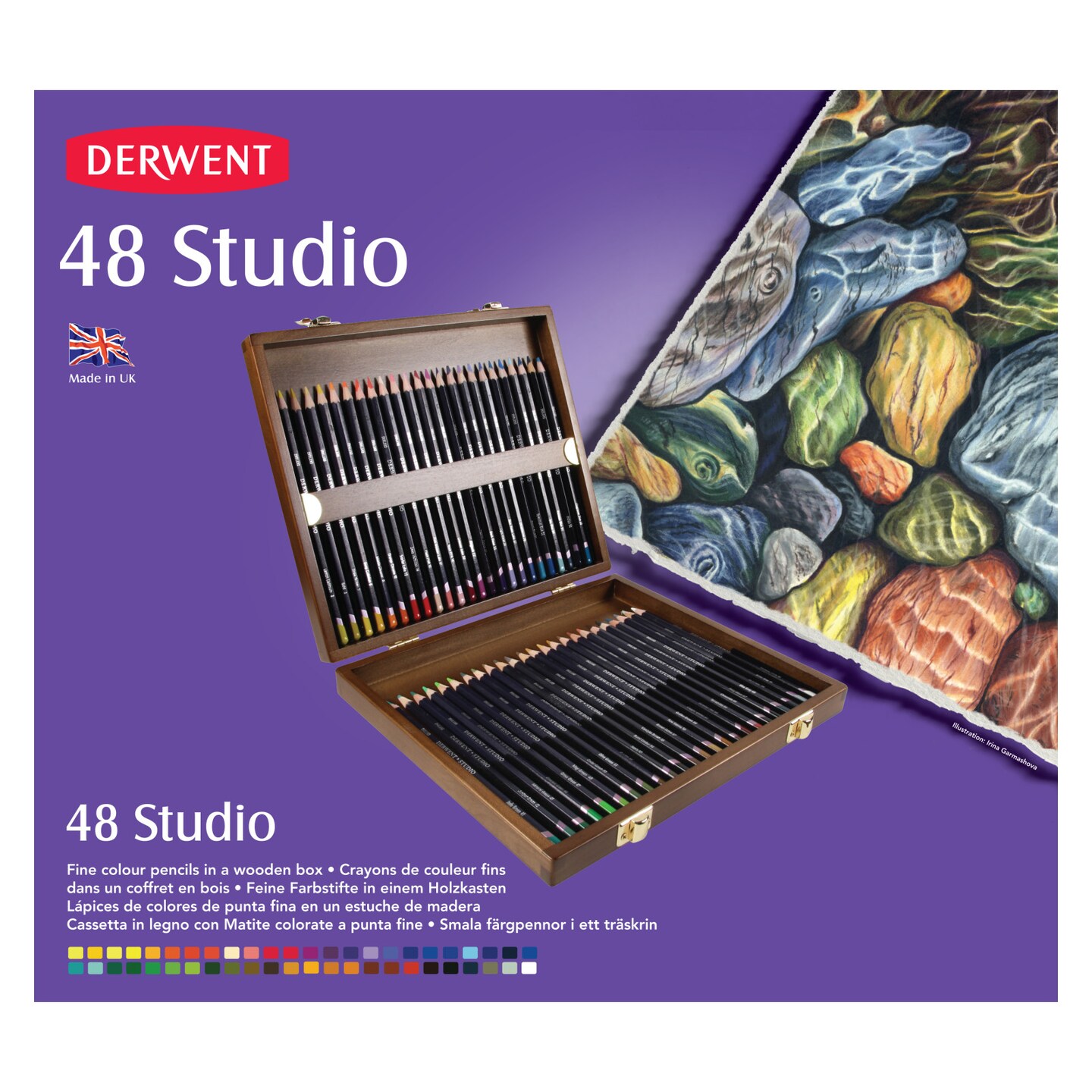 Derwent Studio Colored Pencil Set, 48-Color Wood Box Set