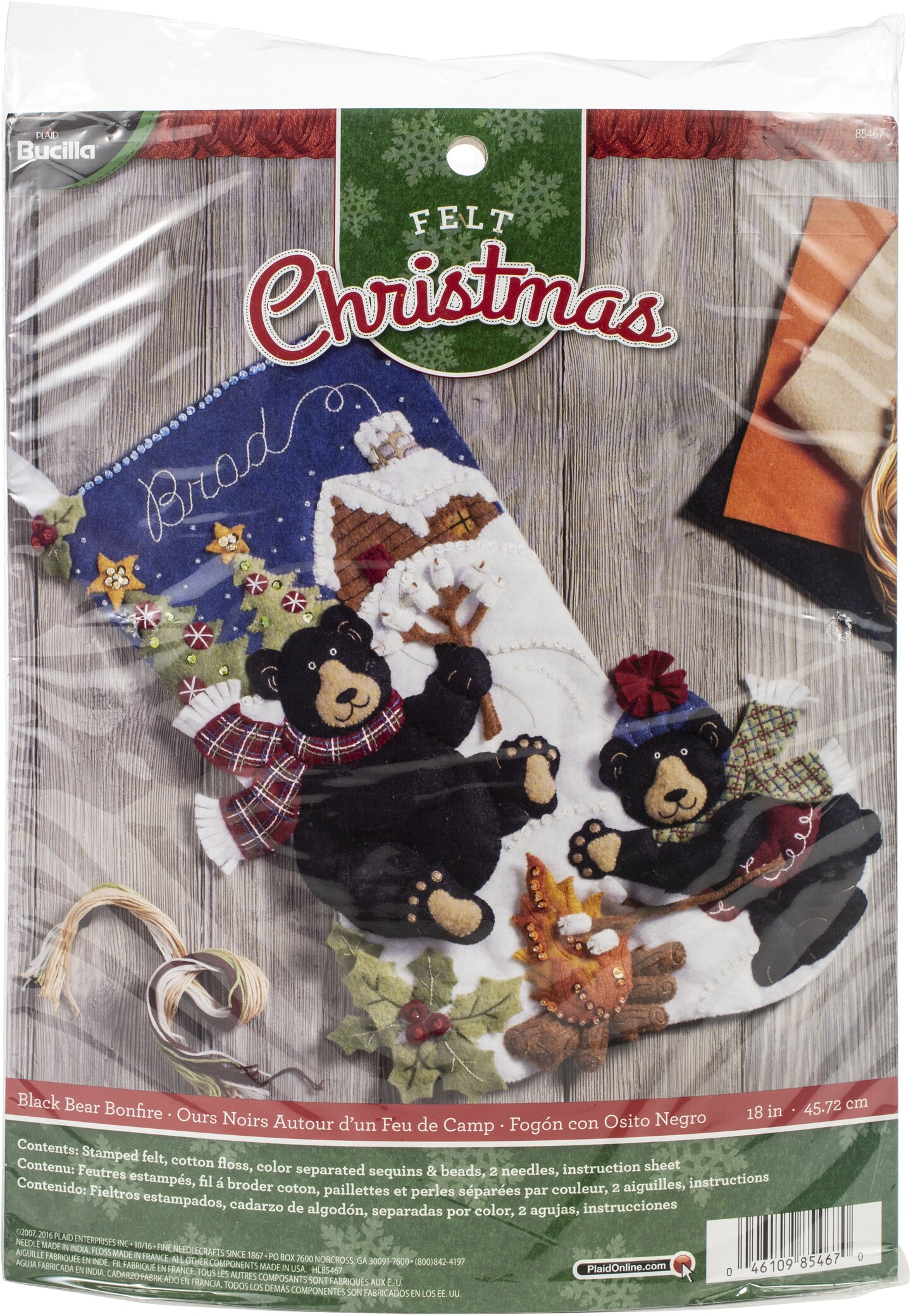 Bucilla Felt Stocking Applique Kit 18" Long-Black Bear Bonfire