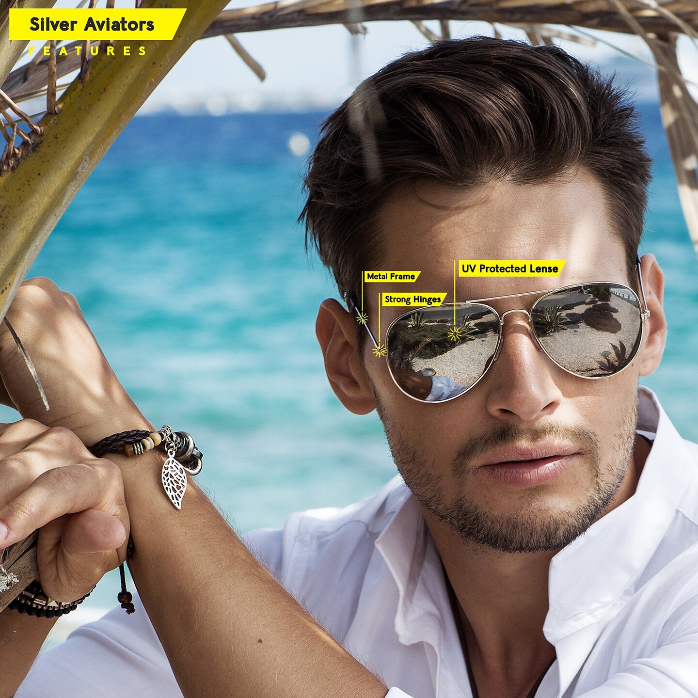 Silver Mirrored Aviator Sunglasses - Military Style Mirror Sun Glasses with Metal Frame and UV 400 Protection