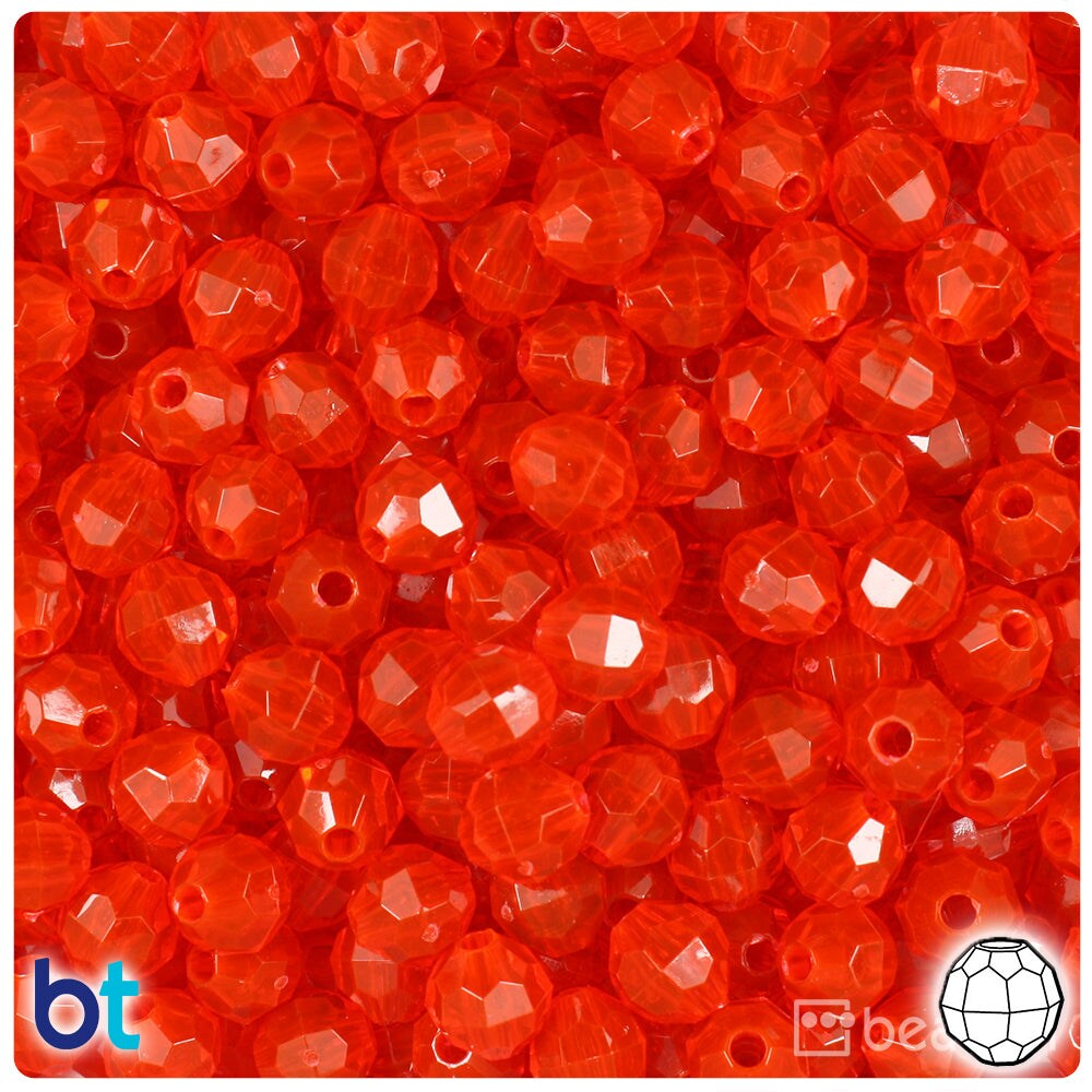 BeadTin Fire Red Transparent 8mm Faceted Round Plastic Craft Beads (450pcs)