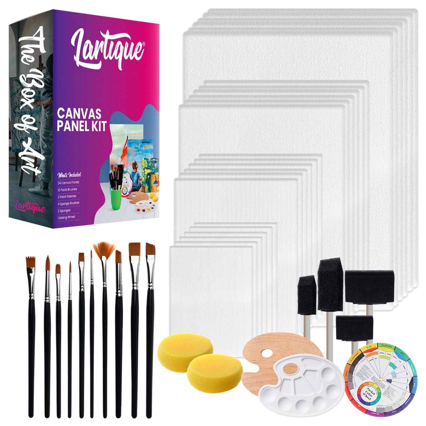 Lartique Canvases for Painting &#x2013; 43 Piece Painting Canvas, Painting Supplies, Paint Kit &#x2013; Painting Kit Includes Canvas Boards for Painting - Works with Acrylic, Oil, Pastel and Watercolor Paint