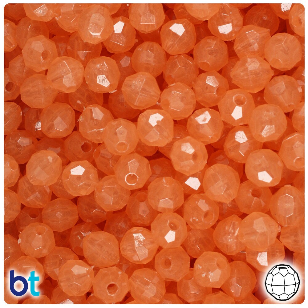 BeadTin Orange Glow 8mm Faceted Round Plastic Craft Beads (450pcs)